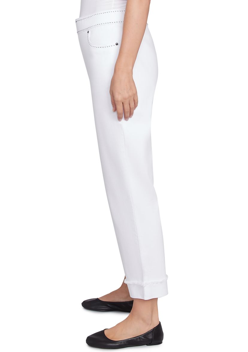 Womens Wild At Heart Embroidered Floral Fringe Cuffed Ankle Pants