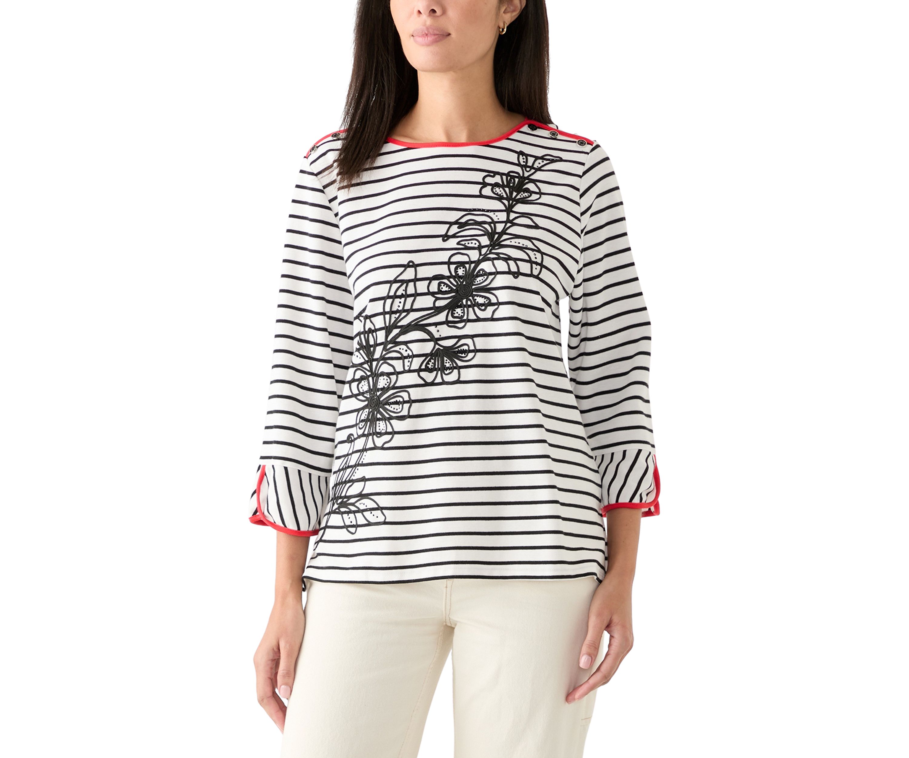 Womens Diagonal Floral Stripe Top