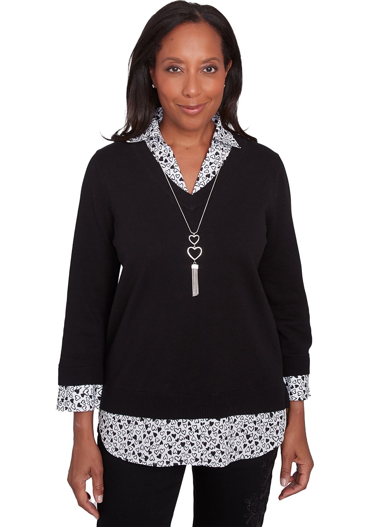 Womens Wild at Heart Solid Top with Heart Woven Trim