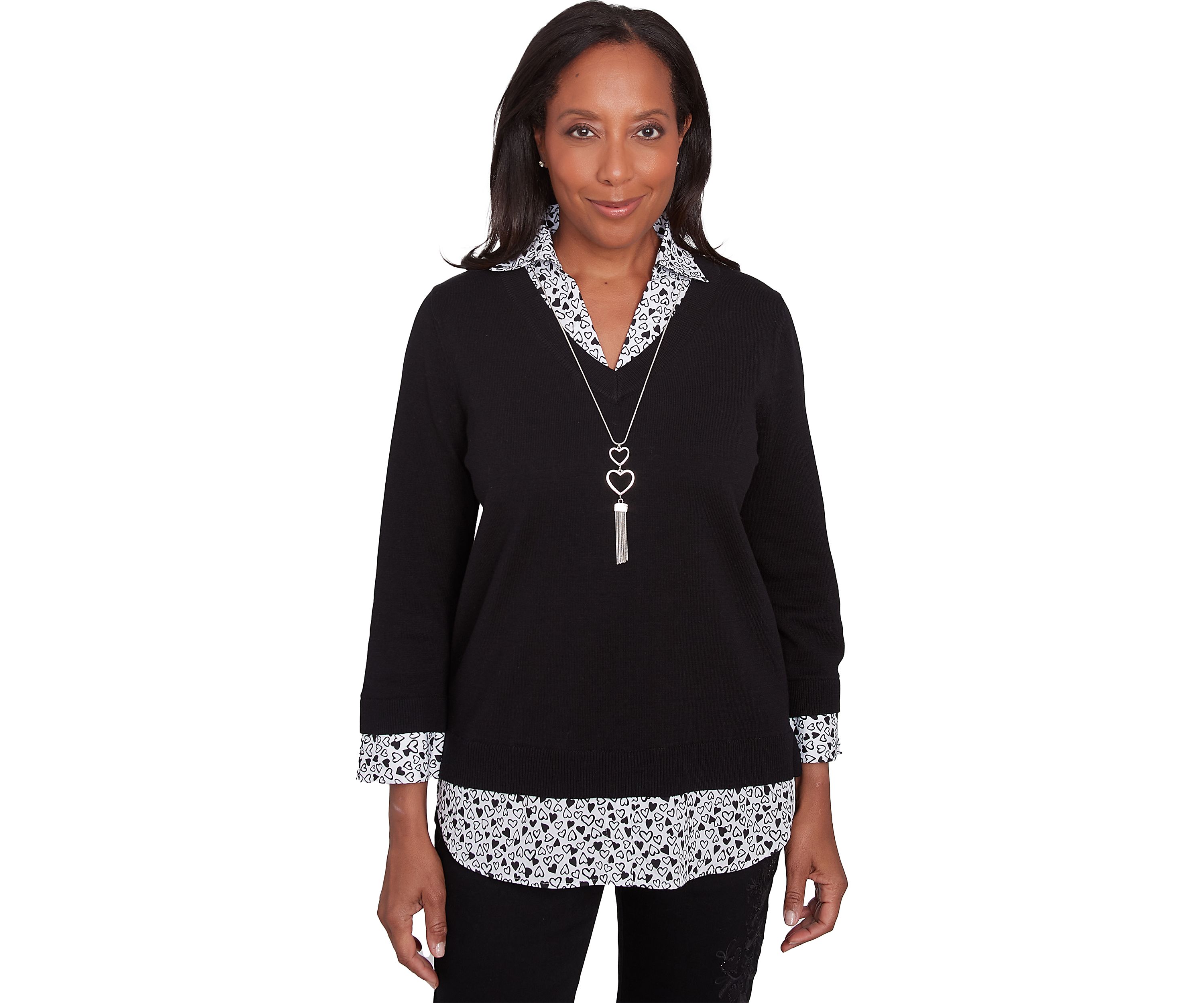 Womens Wild at Heart Solid Top with Heart Woven Trim