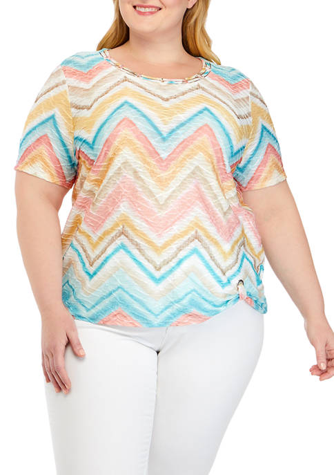 Alfred Dunner Plus Size Watercolor Chevron Print Top
