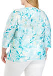 Plus Size 3/4 Sleeve Floral Striped Top 