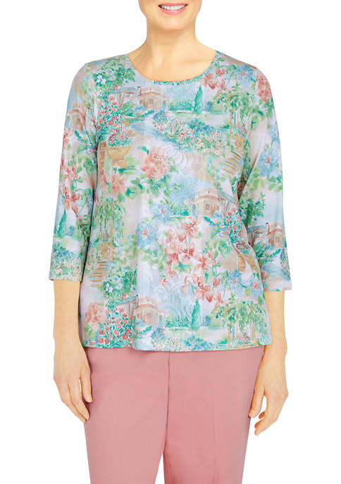 Alfred Dunner Petite Scenic Garden Knit Top