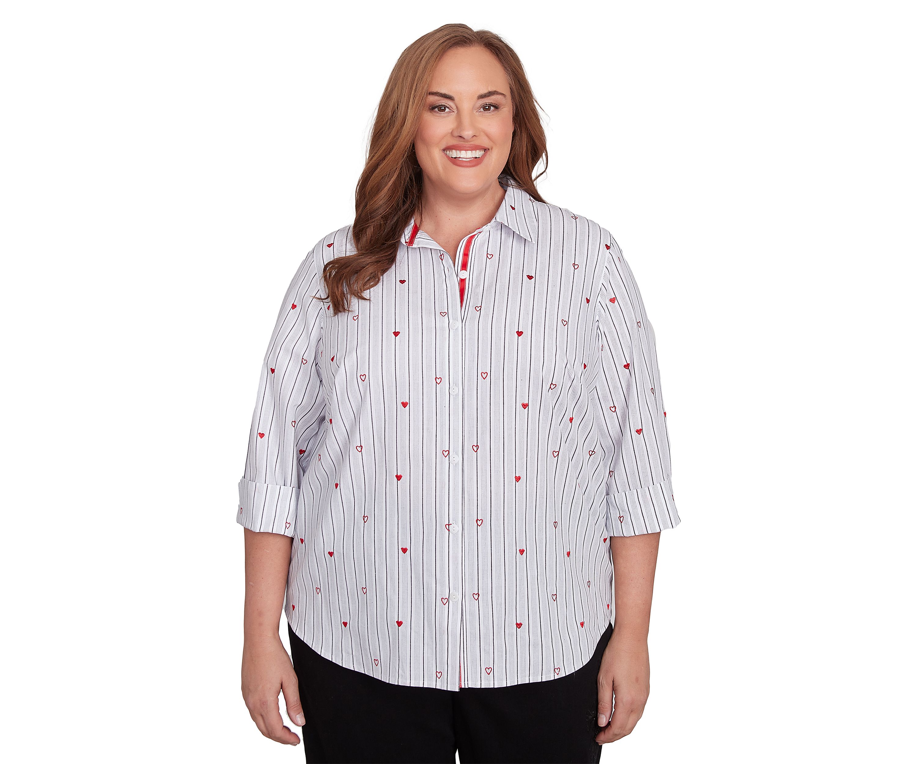 Plus Size Embroidered Button Down Woven Shirt 