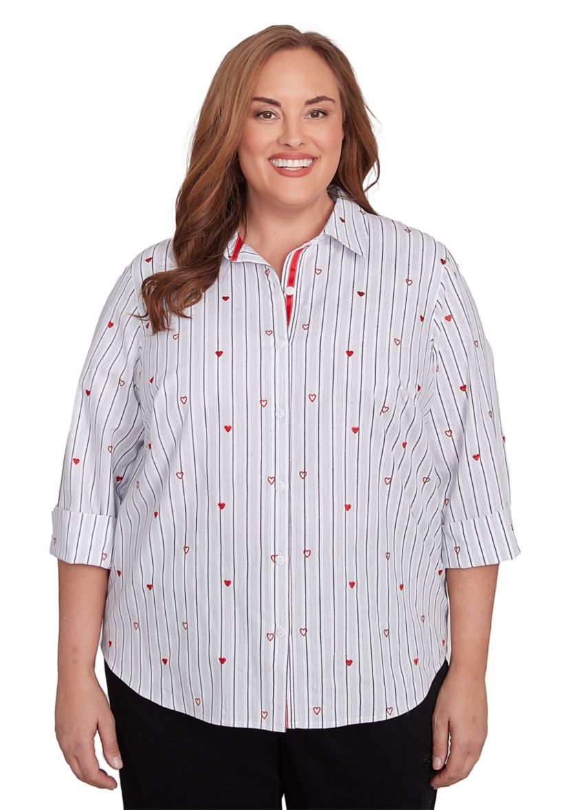 Plus Size Embroidered Button Down Woven Shirt 