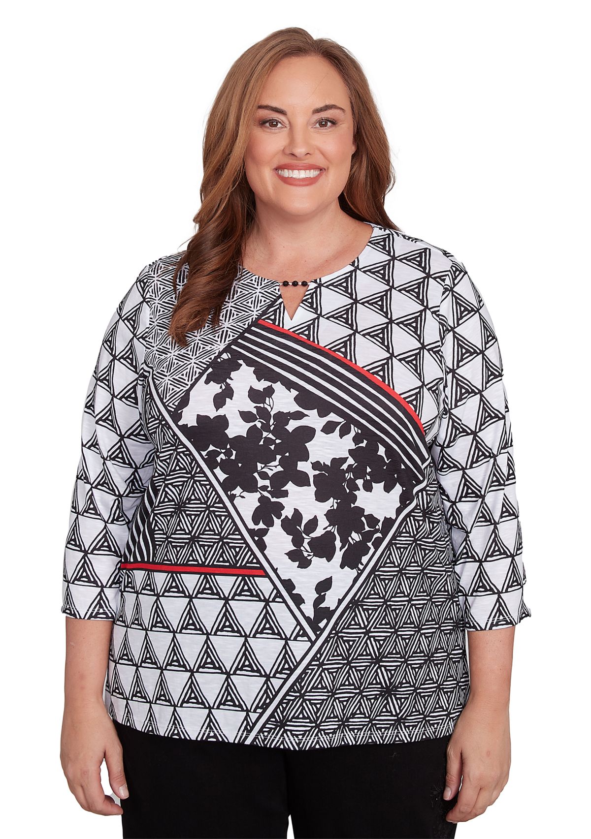 Plus Size Geometric Patchwork Knit Top 