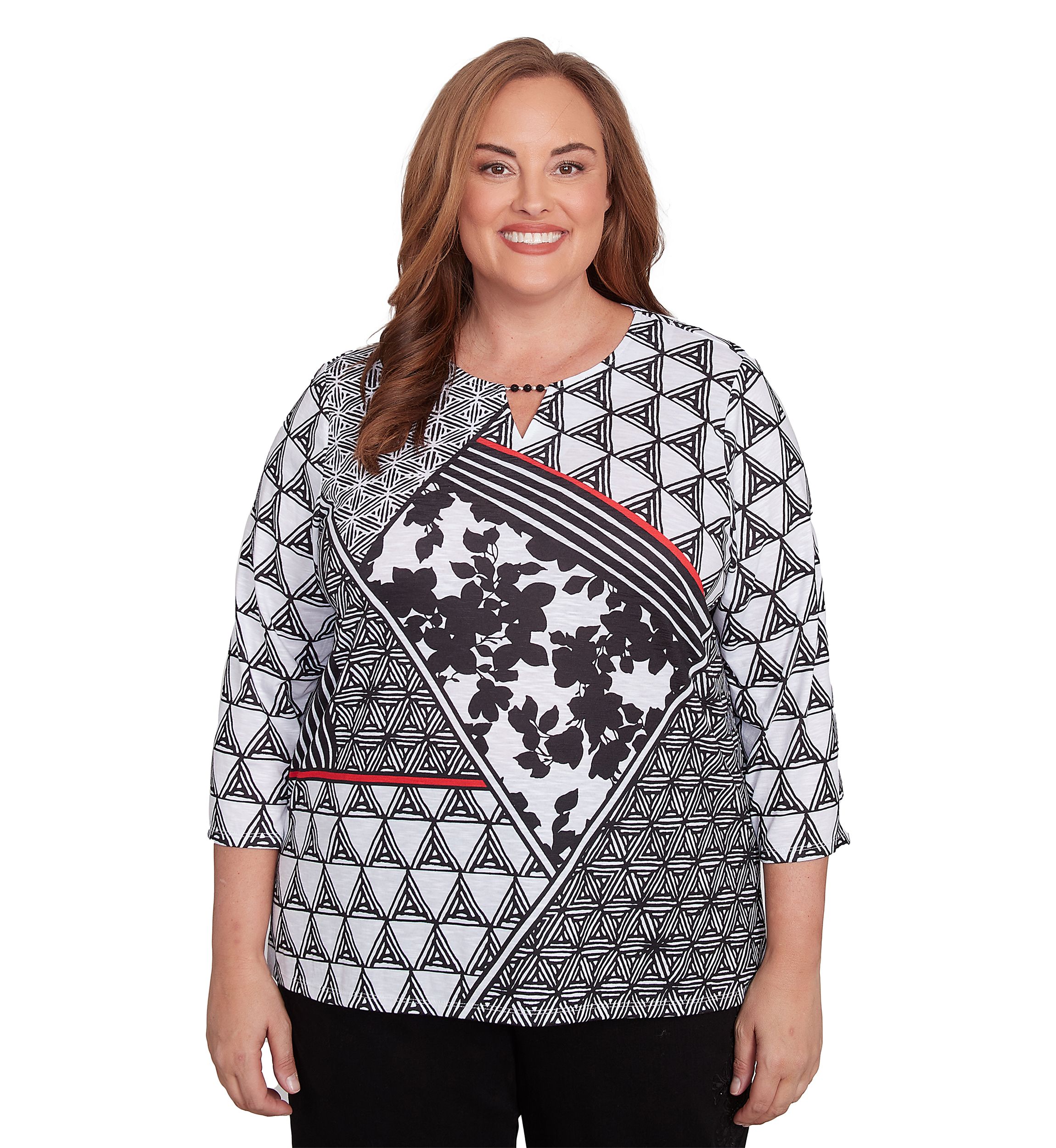 Plus Size Geometric Patchwork Knit Top 