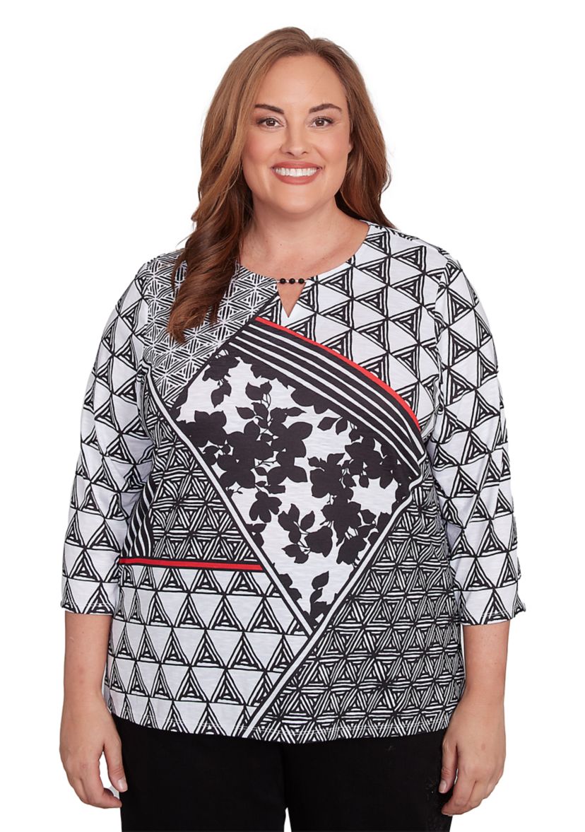 Plus Size Geometric Patchwork Knit Top 