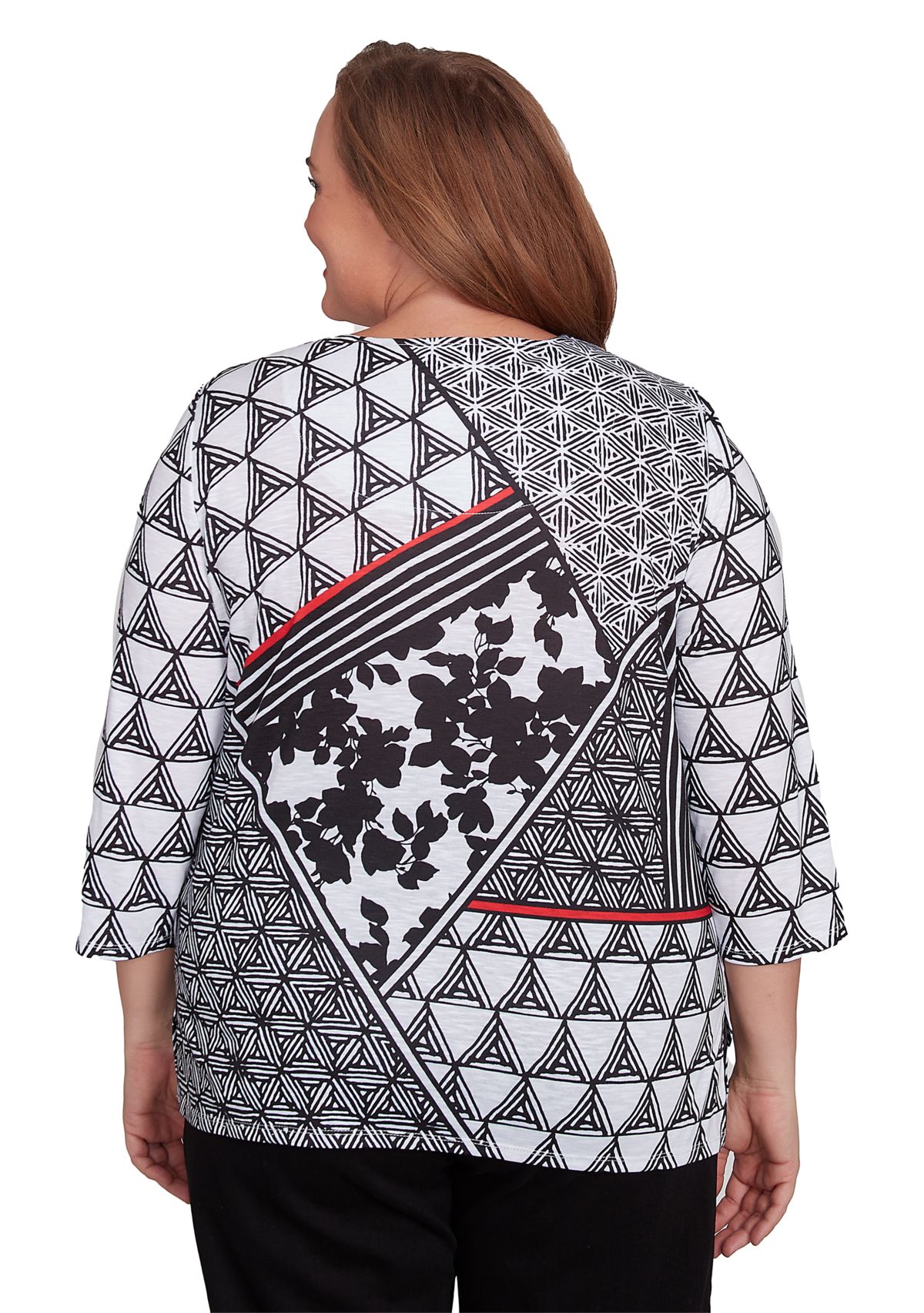 Plus Size Geometric Patchwork Knit Top 