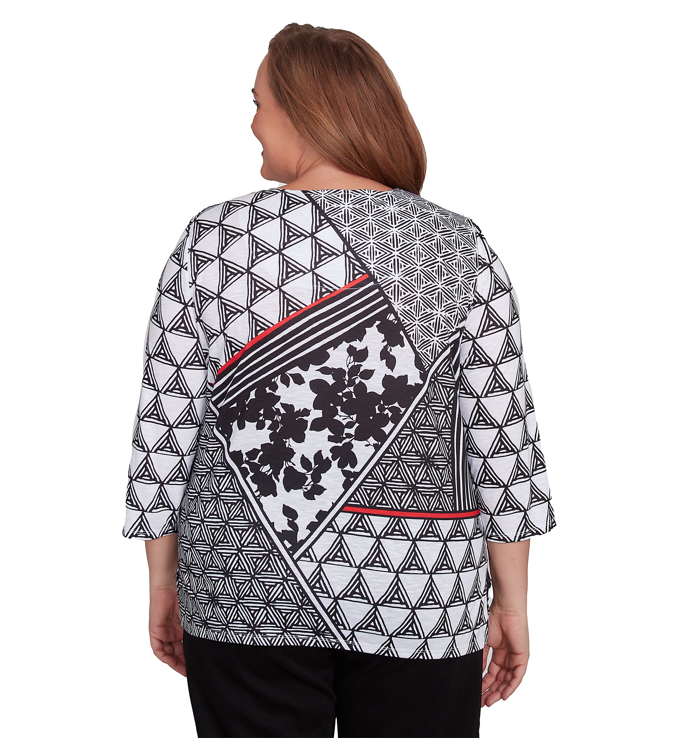 Plus Size Geometric Patchwork Knit Top 