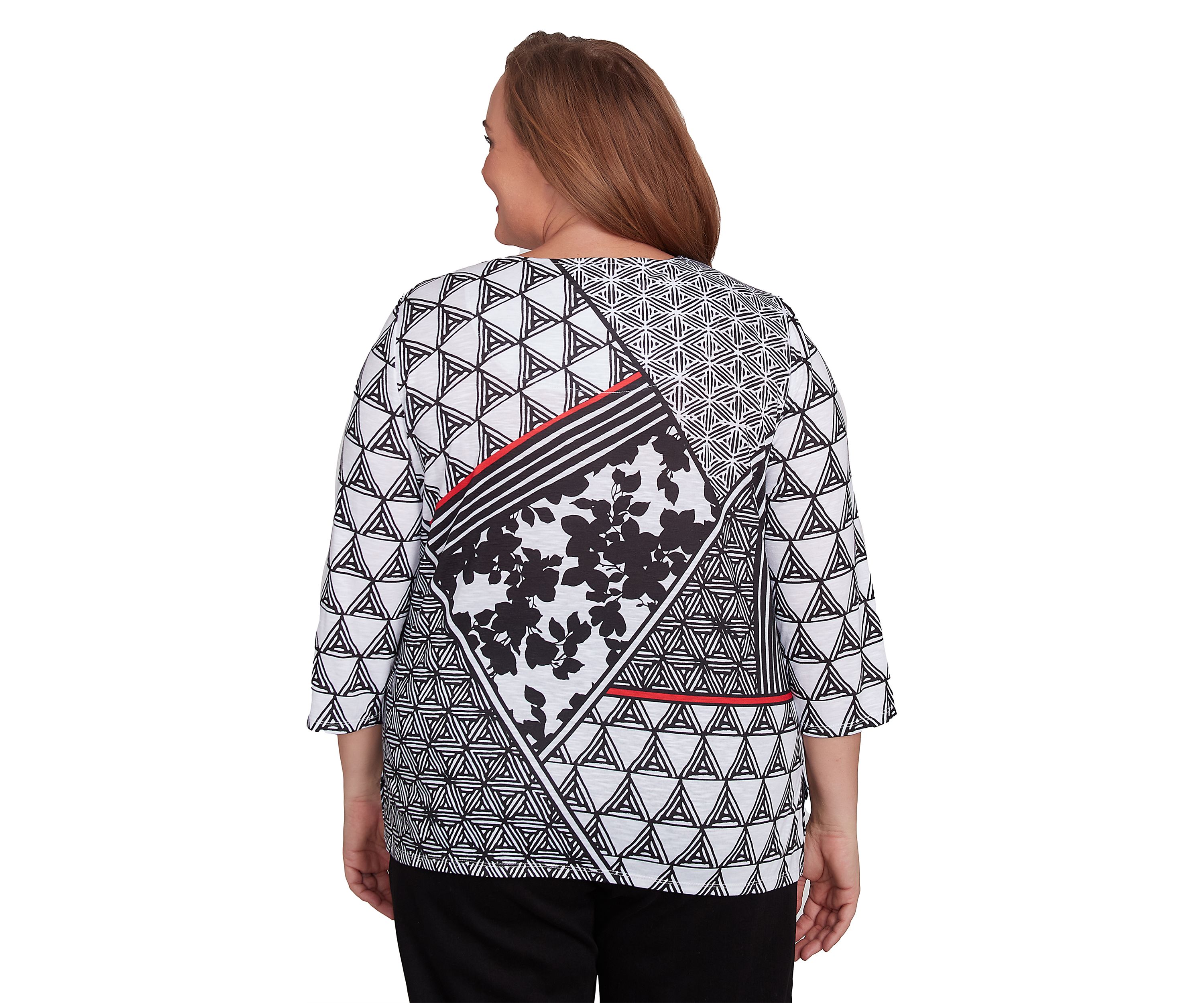 Plus Size Geometric Patchwork Knit Top 