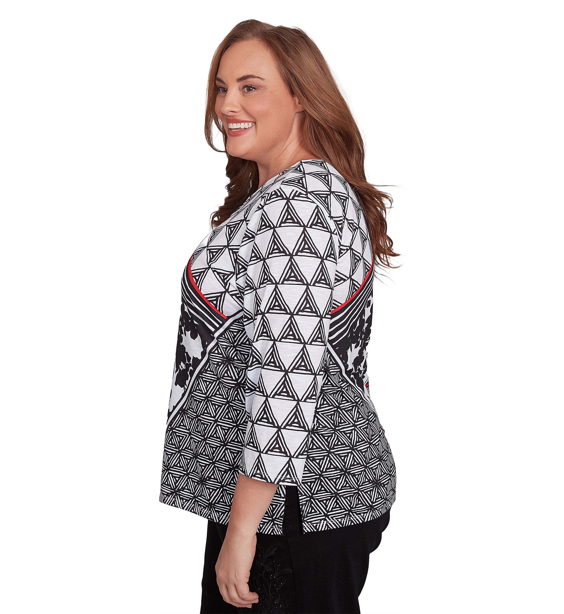Plus Size Geometric Patchwork Knit Top 