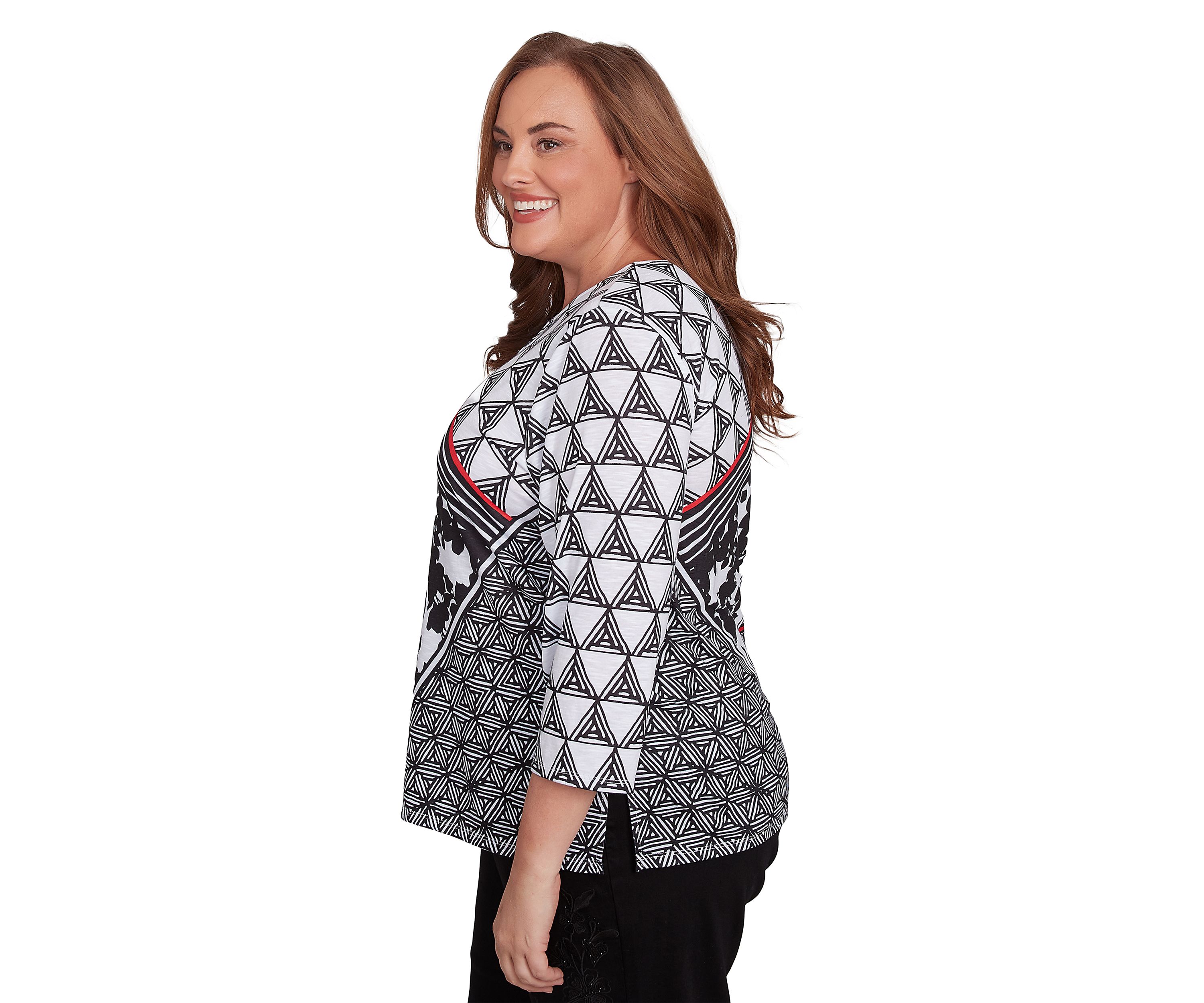Plus Size Geometric Patchwork Knit Top 