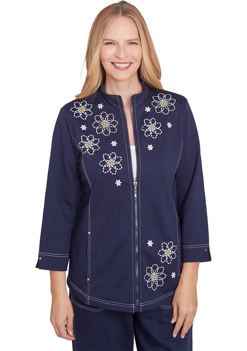 Womens Block Island Embroidered Daisy Jacket