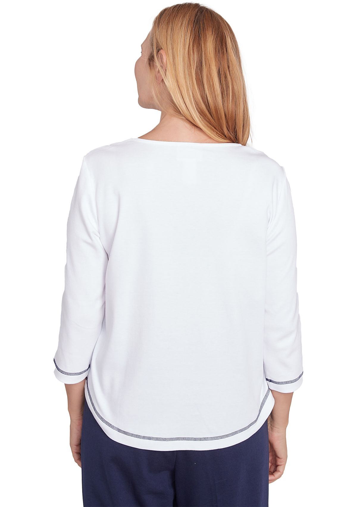 Womens Block Island Floral Embroidered Yoke Top