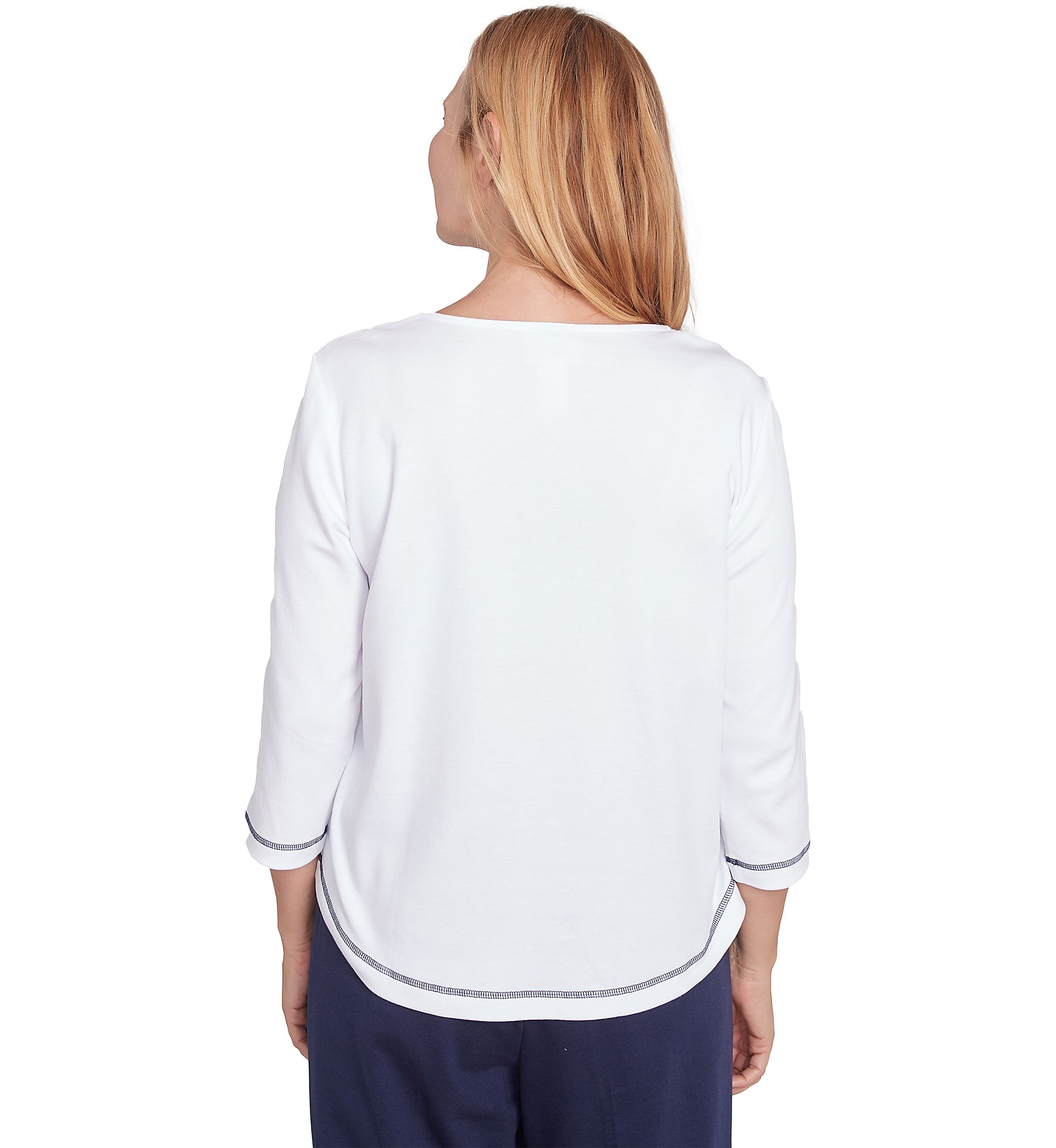 Womens Block Island Floral Embroidered Yoke Top