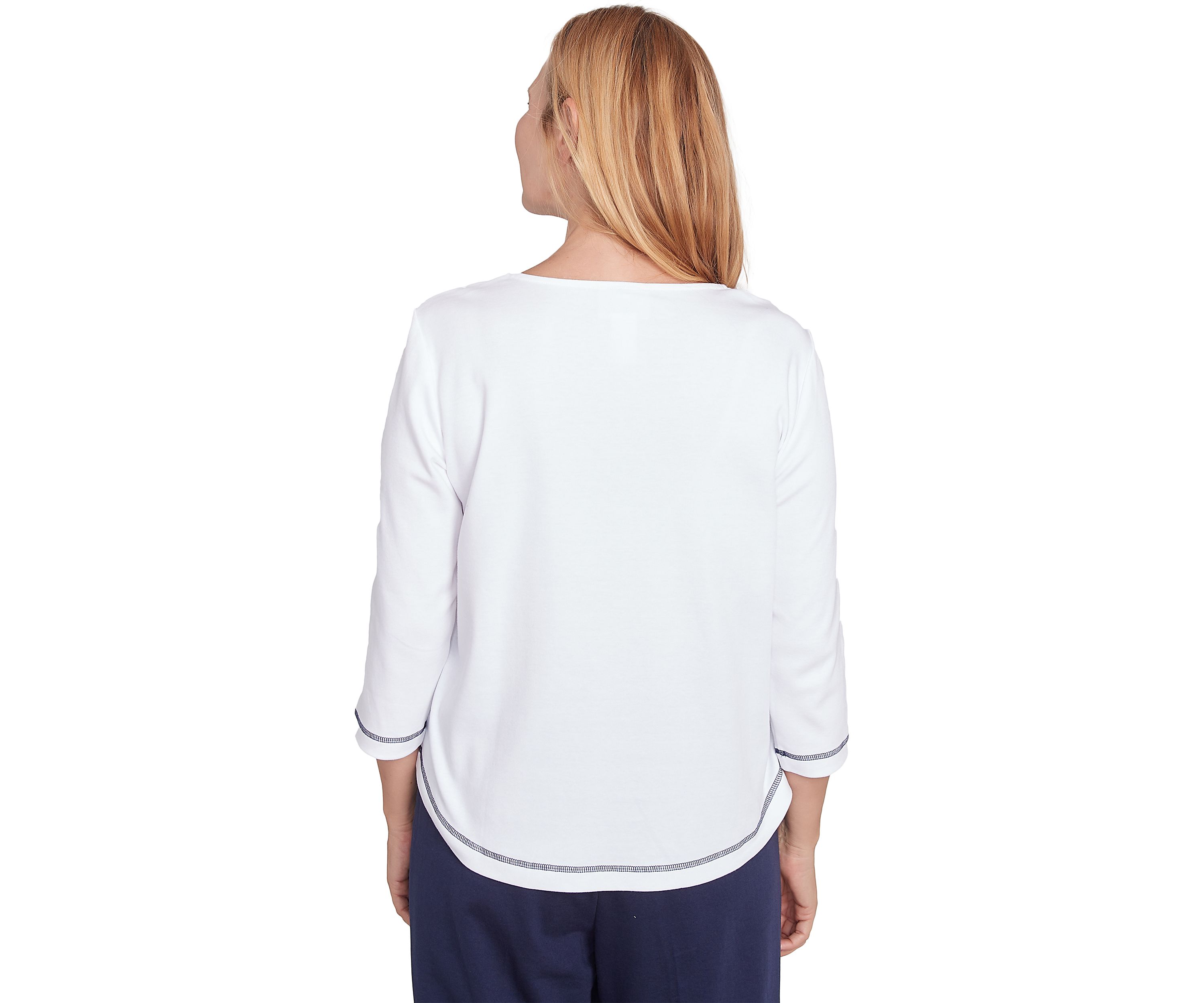 Womens Block Island Floral Embroidered Yoke Top