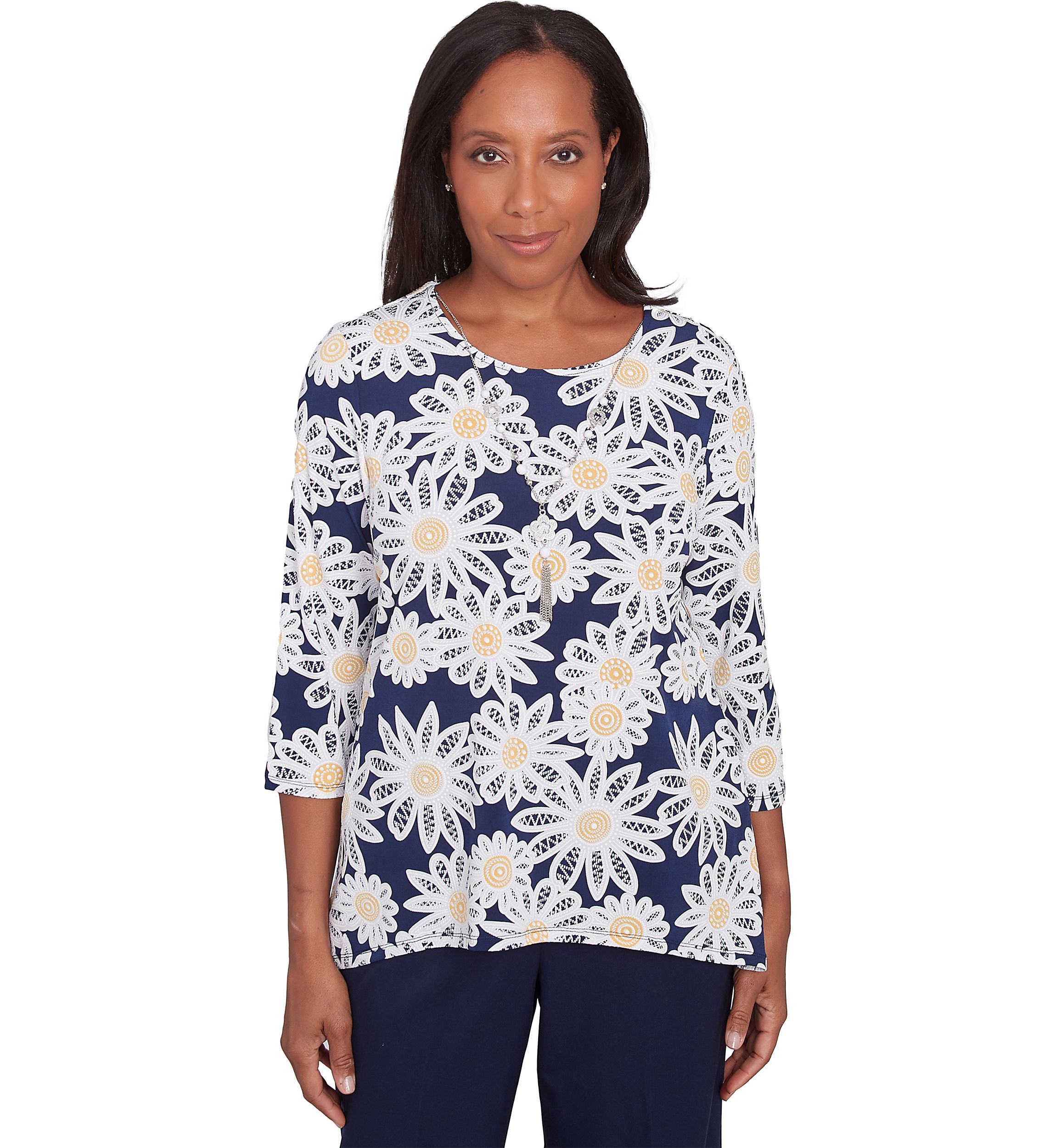Womens Block Island Daisies Puff Printed Top