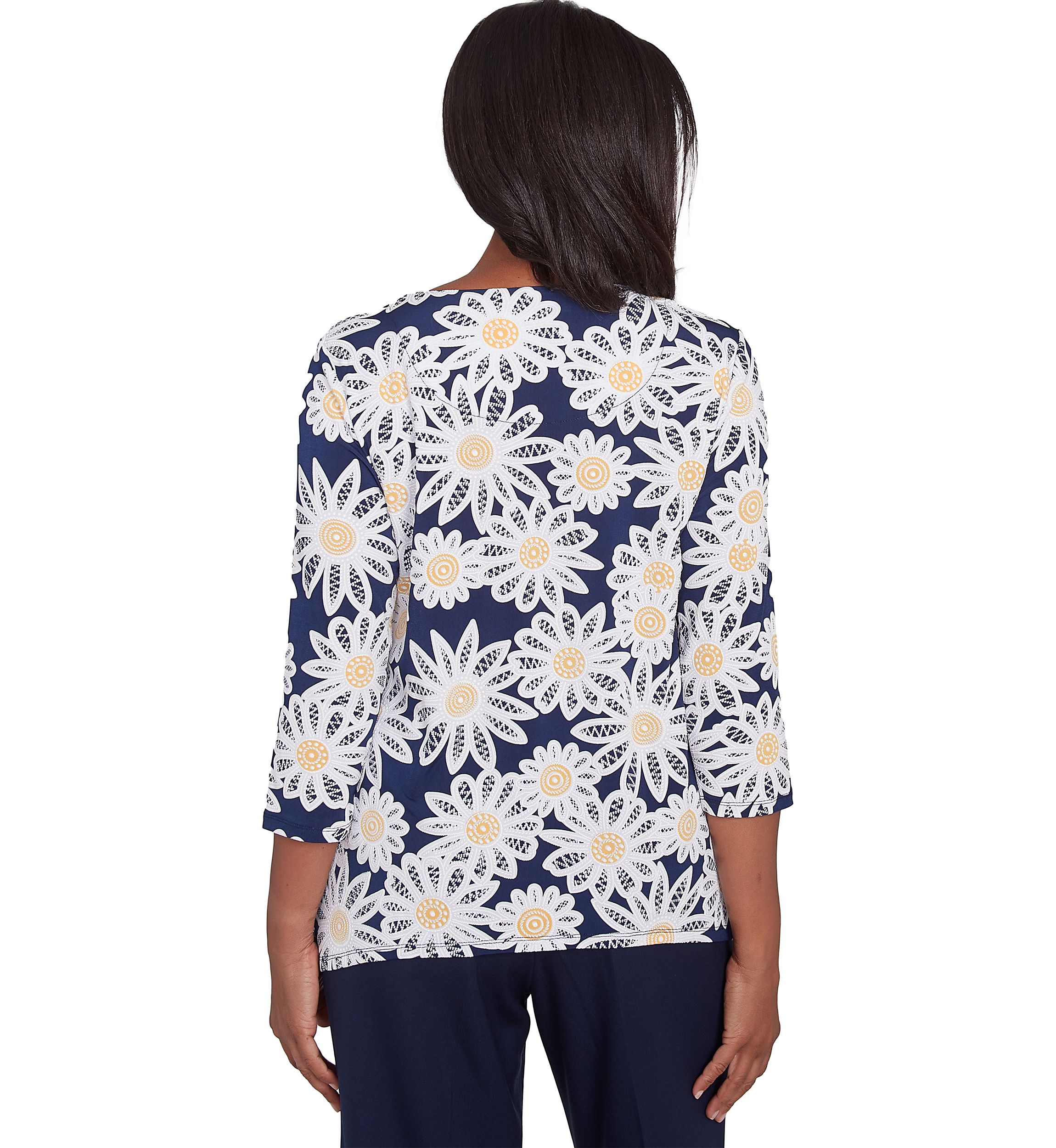 Womens Block Island Daisies Puff Printed Top