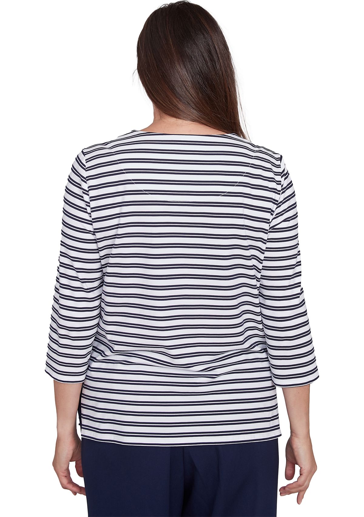 Womens Block Island Stripe Embroidered Yoke Top