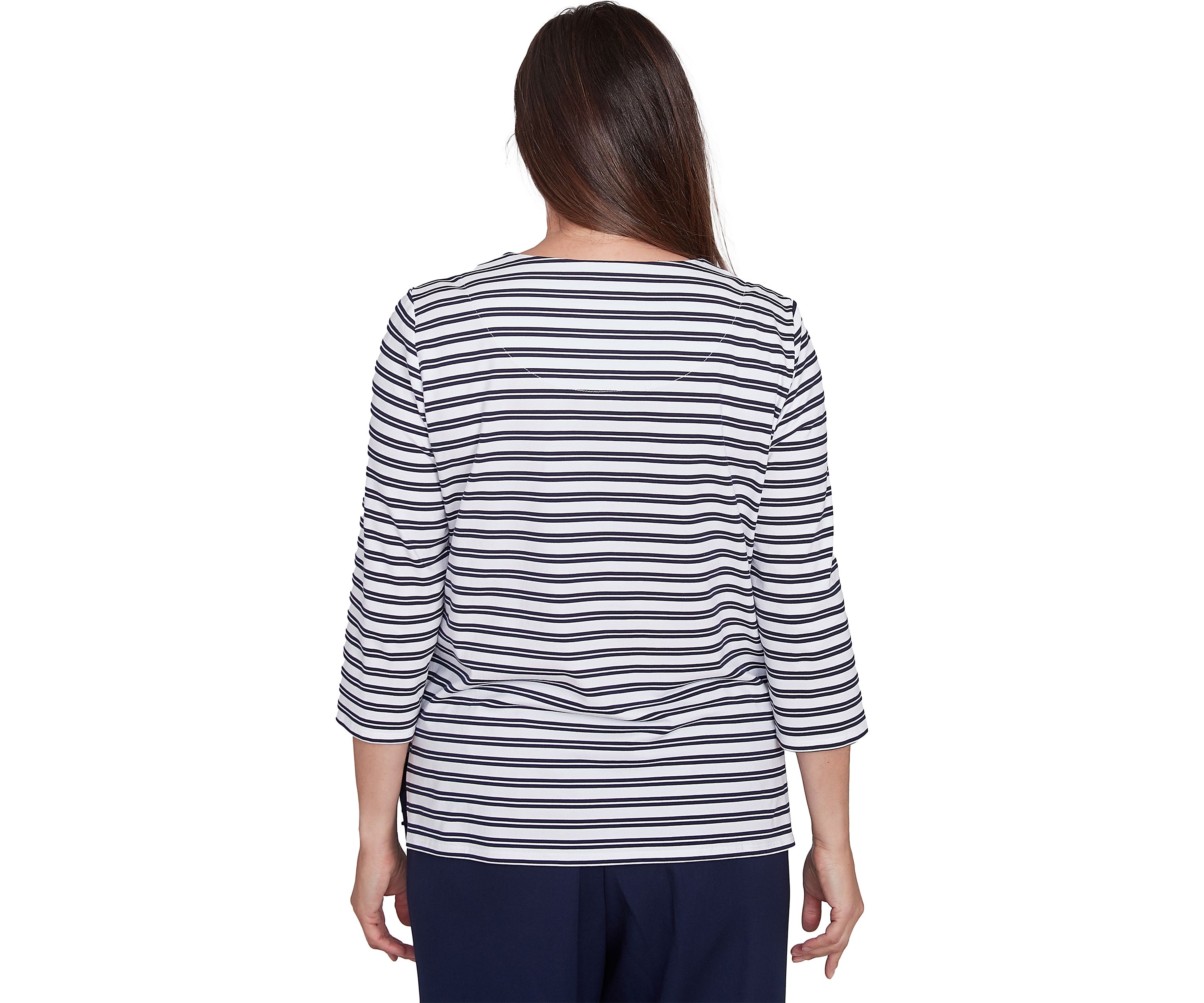 Womens Block Island Stripe Embroidered Yoke Top
