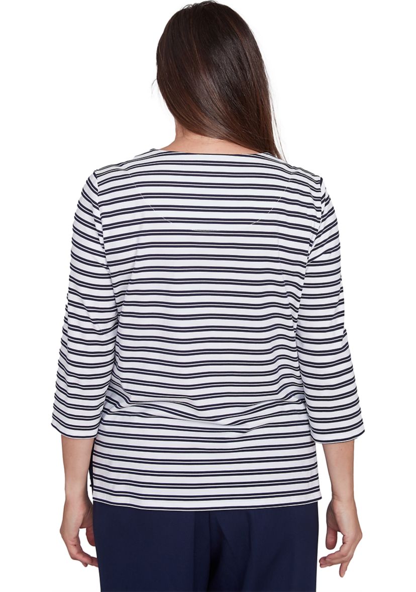 Womens Block Island Stripe Embroidered Yoke Top