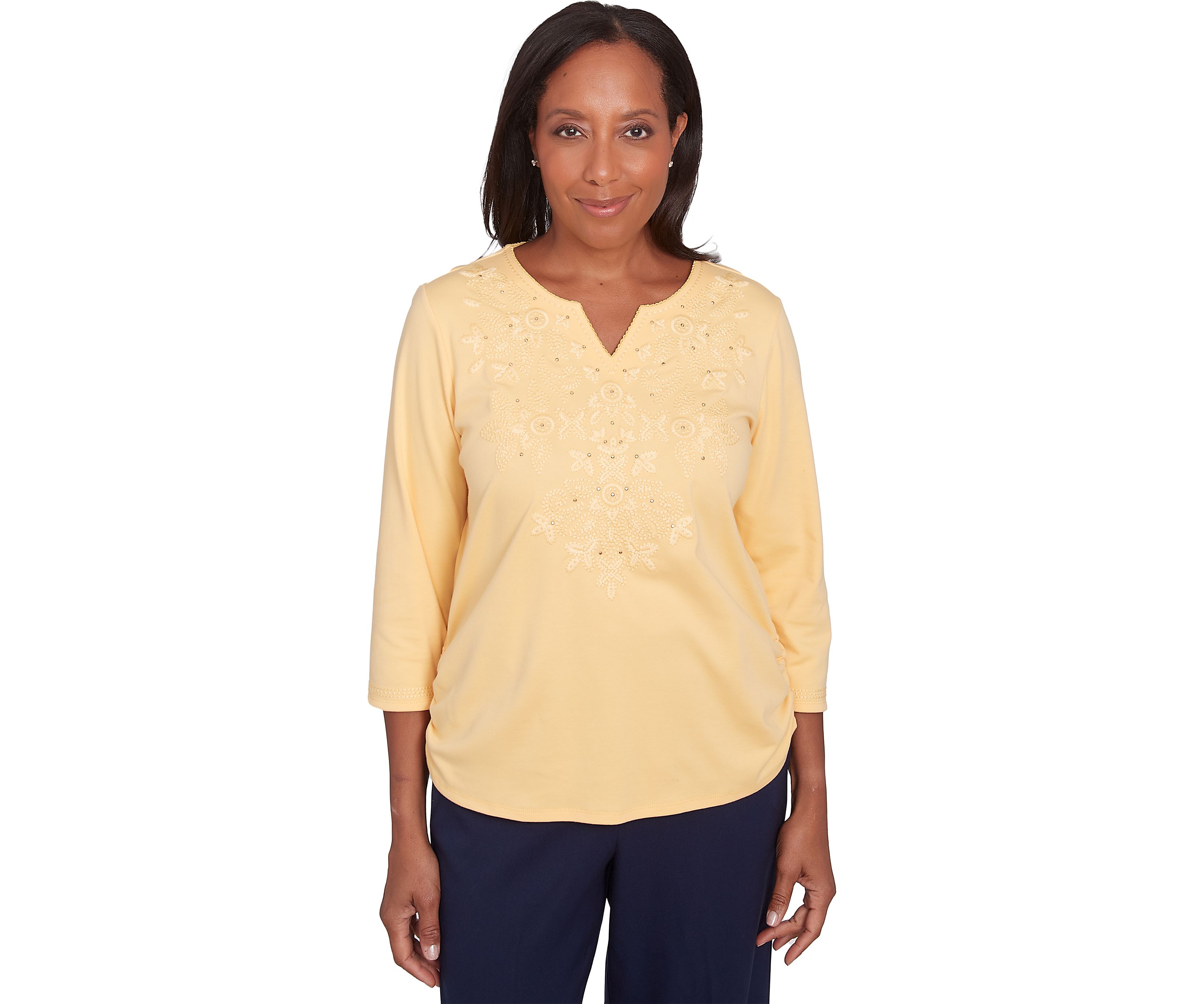 Womens Block Island Tonal Embroidered Yoke Top