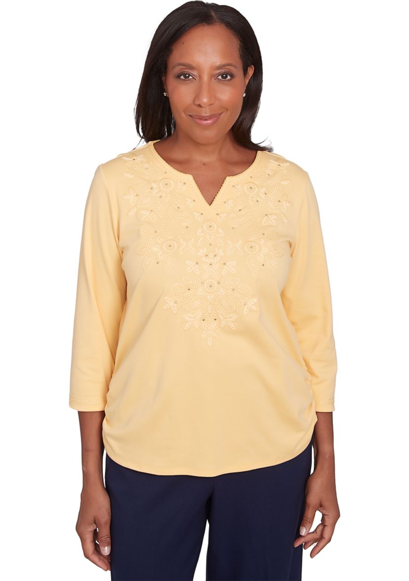 Womens Block Island Tonal Embroidered Yoke Top