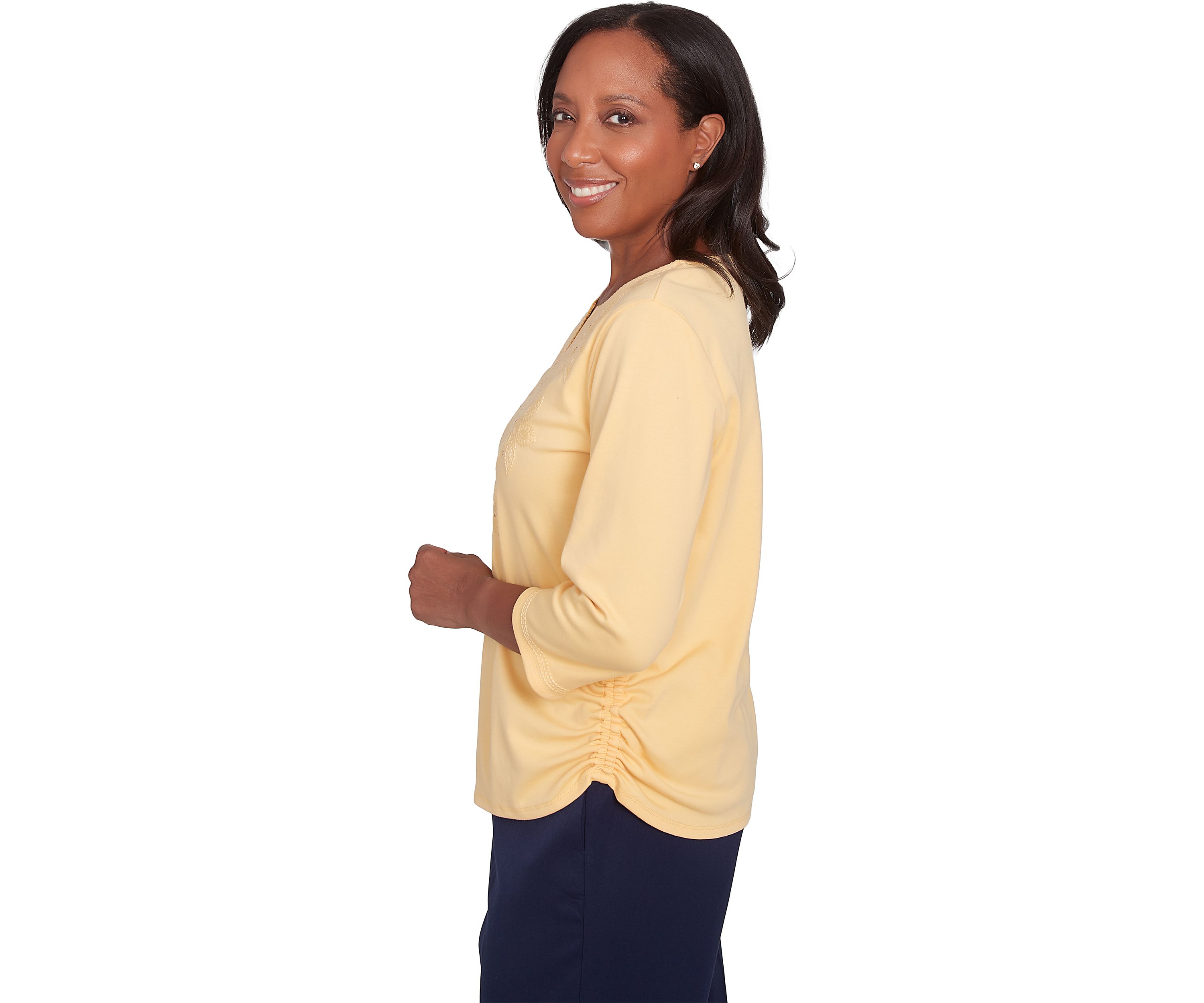 Womens Block Island Tonal Embroidered Yoke Top