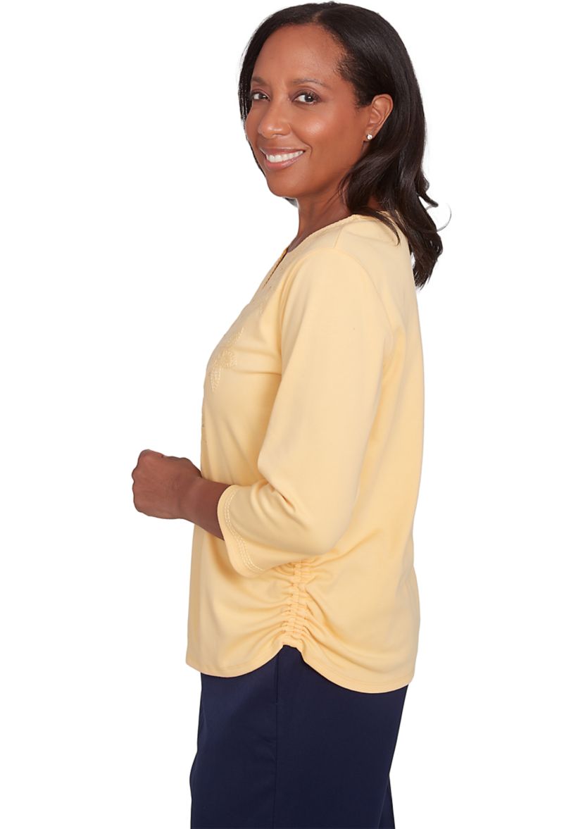 Womens Block Island Tonal Embroidered Yoke Top