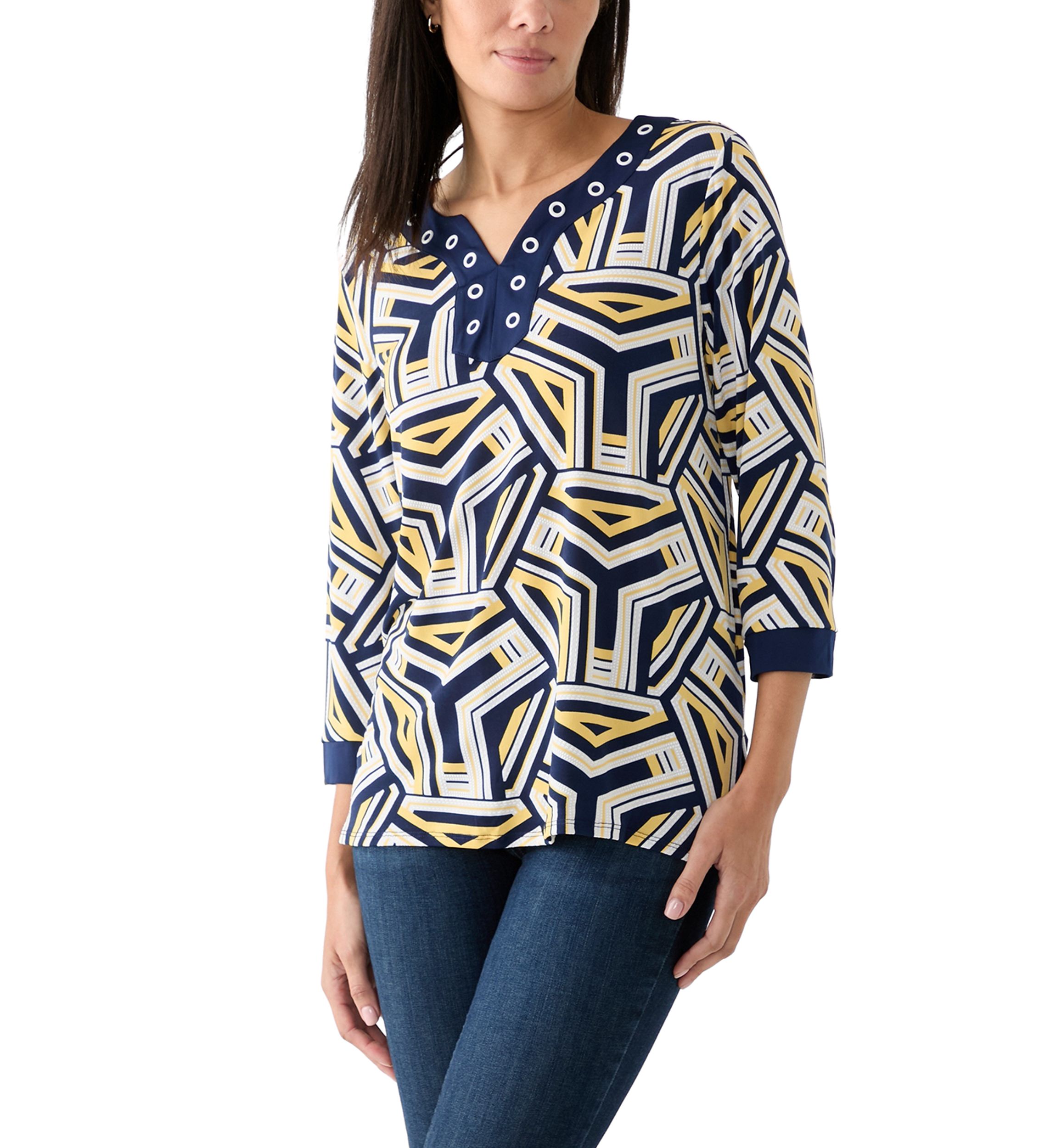 Womens Block Island Geometric With Grommet Trim Top