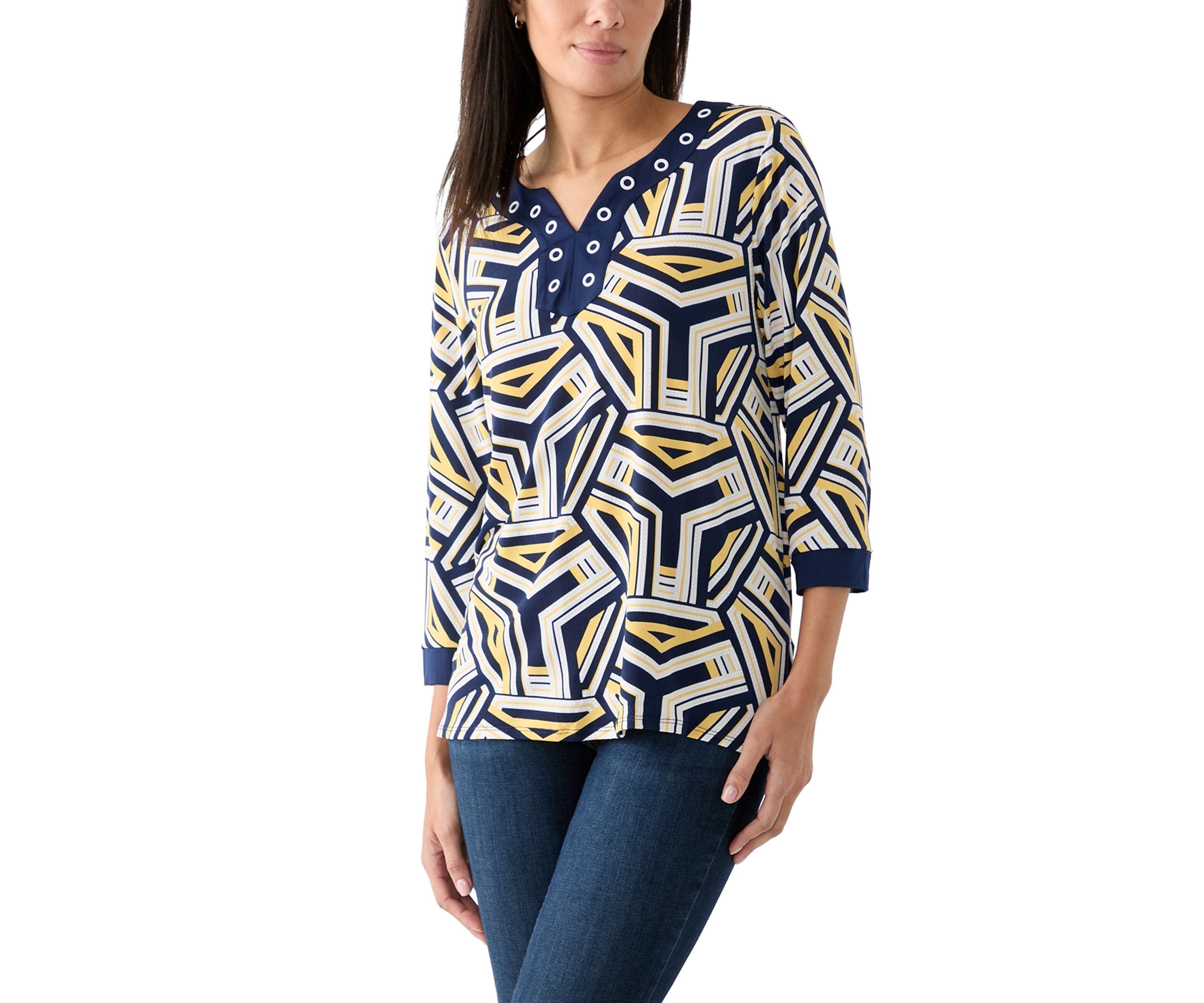 Womens Block Island Geometric With Grommet Trim Top