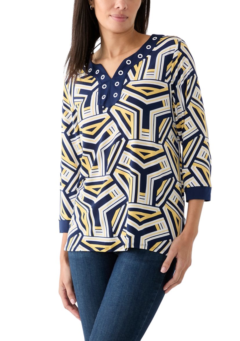 Womens Block Island Geometric With Grommet Trim Top