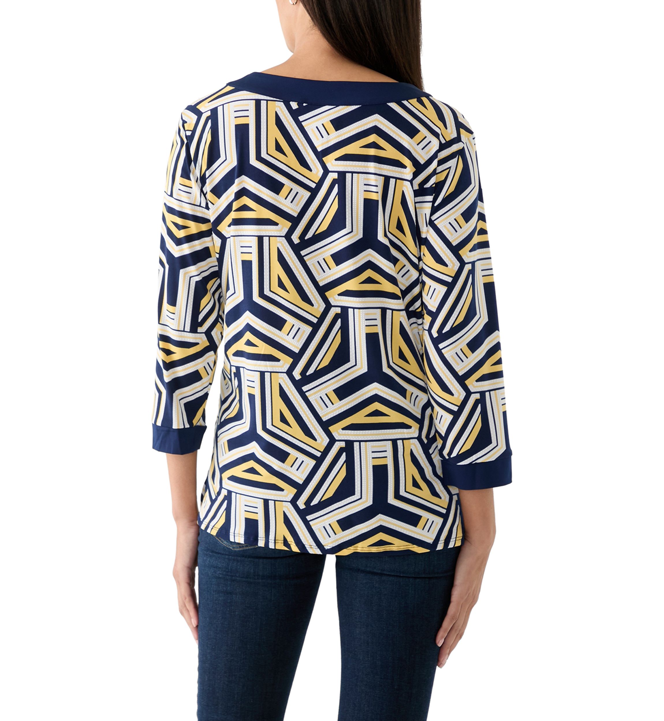 Womens Block Island Geometric With Grommet Trim Top