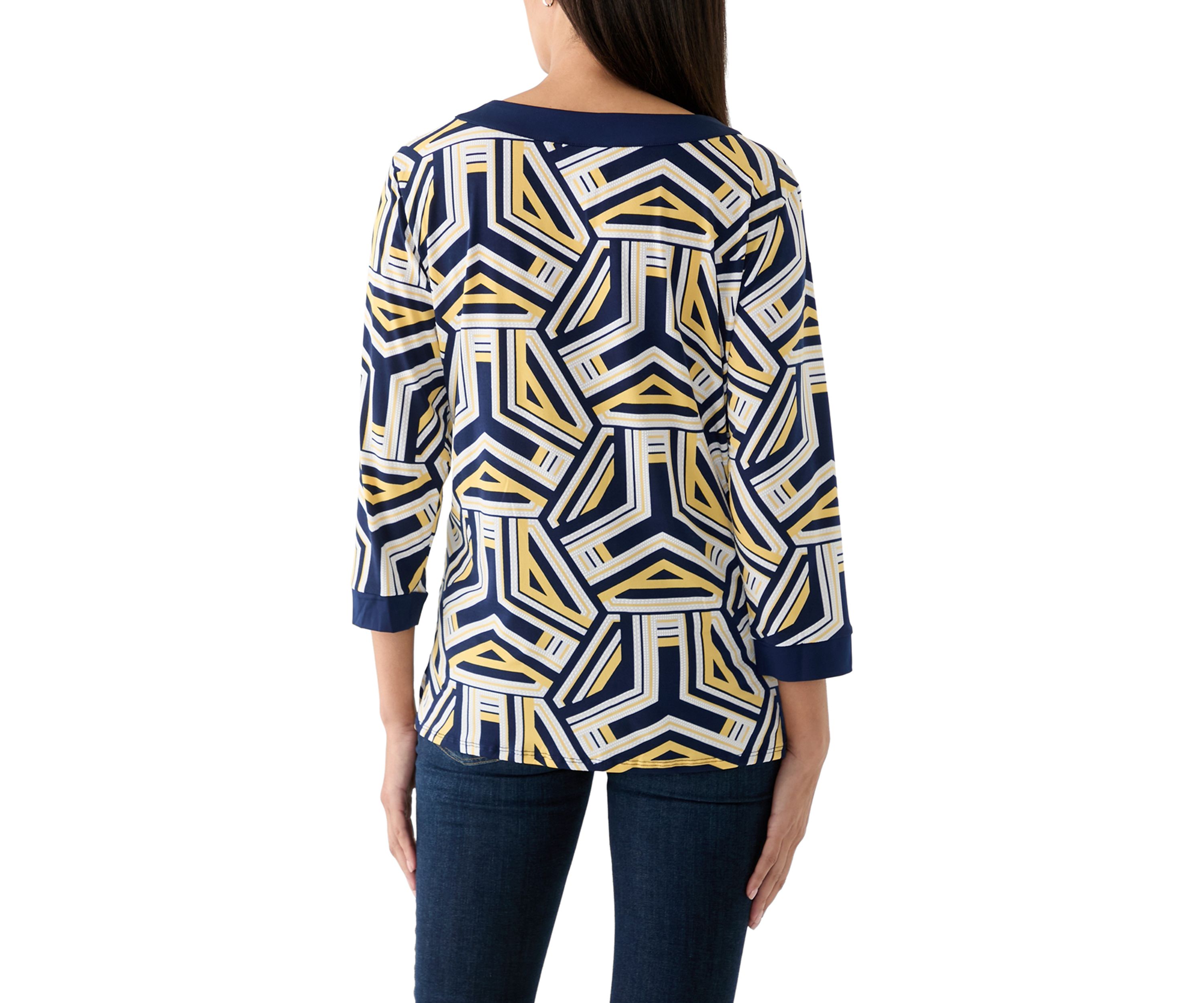 Womens Block Island Geometric With Grommet Trim Top