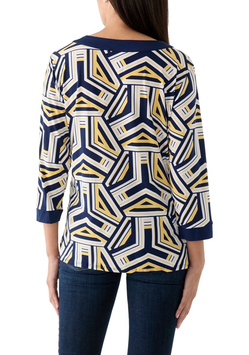 Womens Block Island Geometric With Grommet Trim Top
