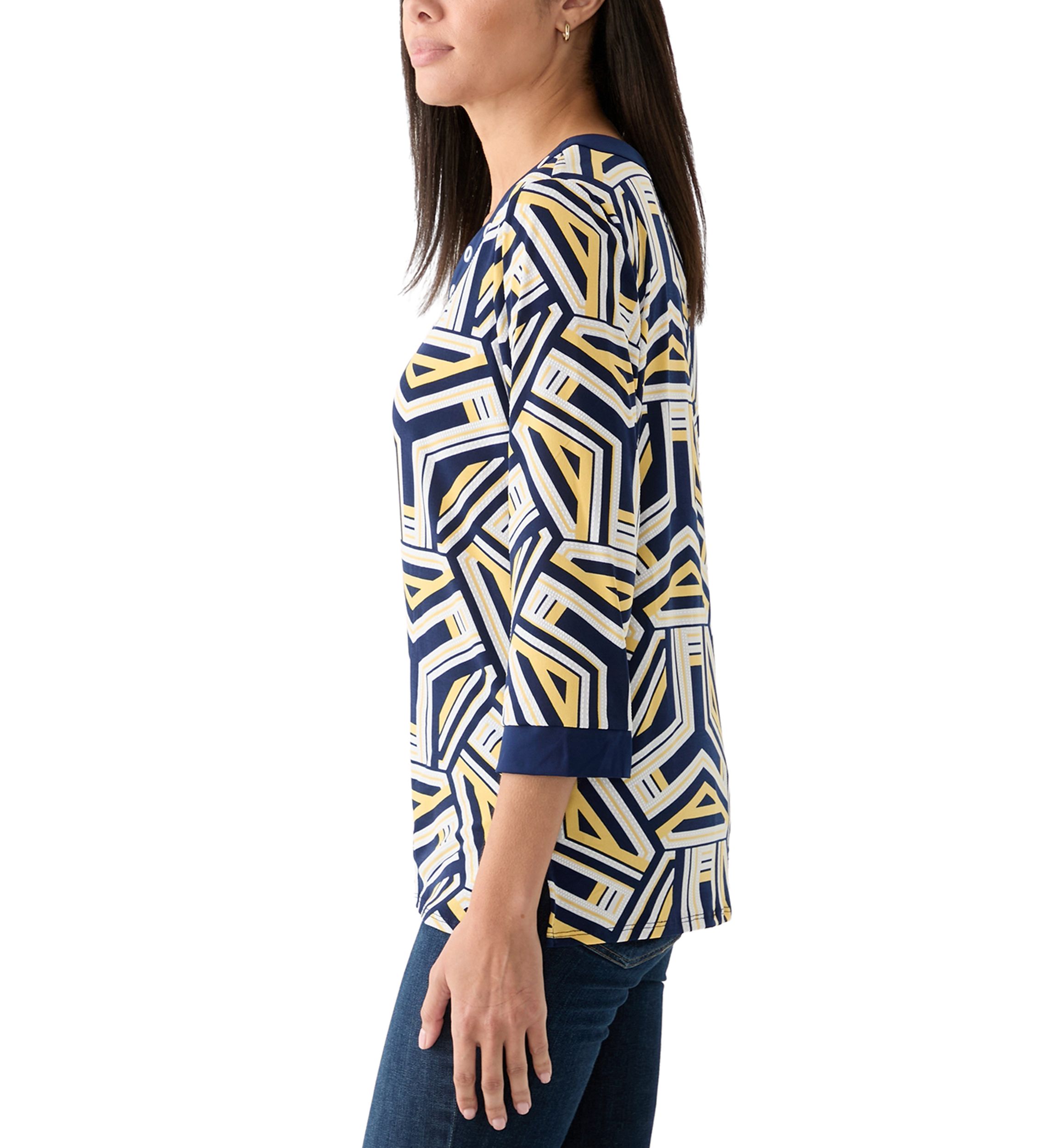 Womens Block Island Geometric With Grommet Trim Top