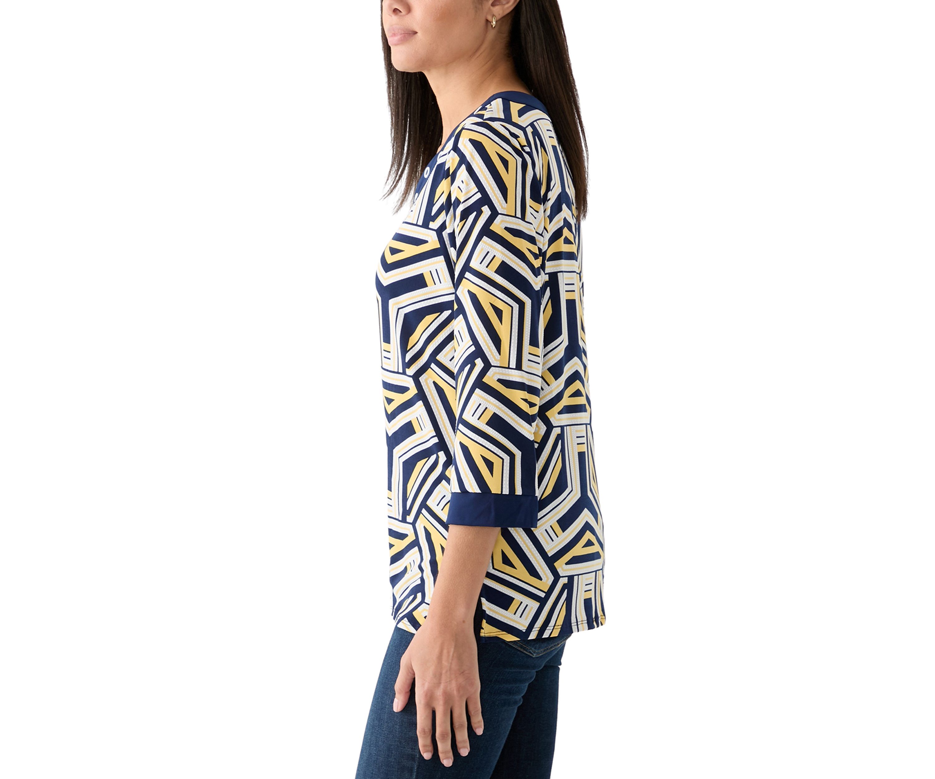 Womens Block Island Geometric With Grommet Trim Top
