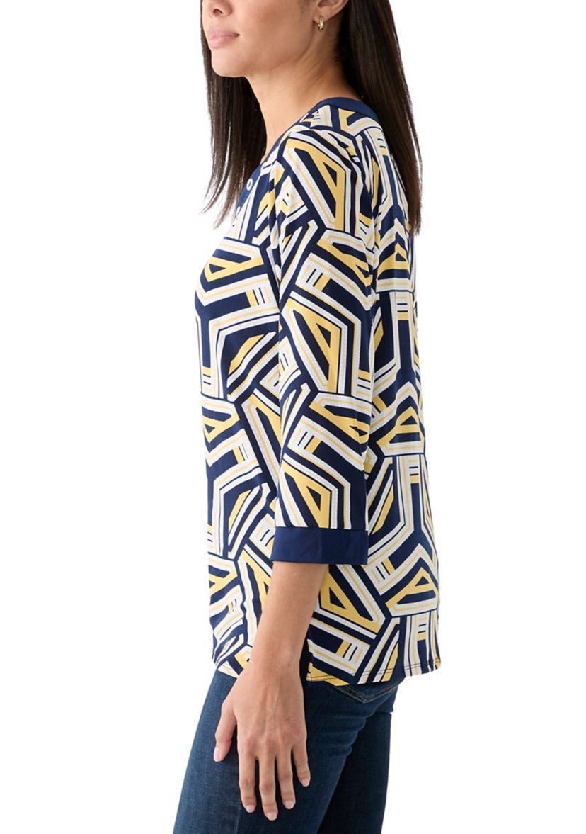 Womens Block Island Geometric With Grommet Trim Top