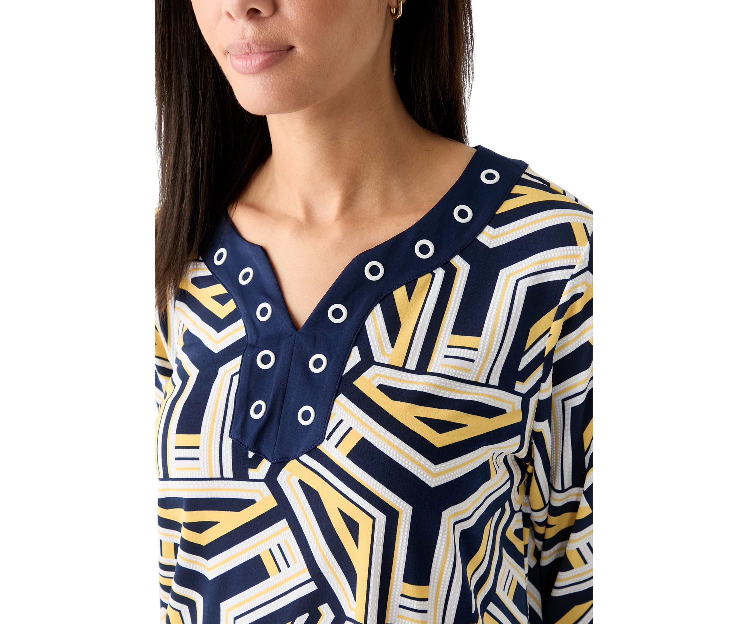 Womens Block Island Geometric With Grommet Trim Top