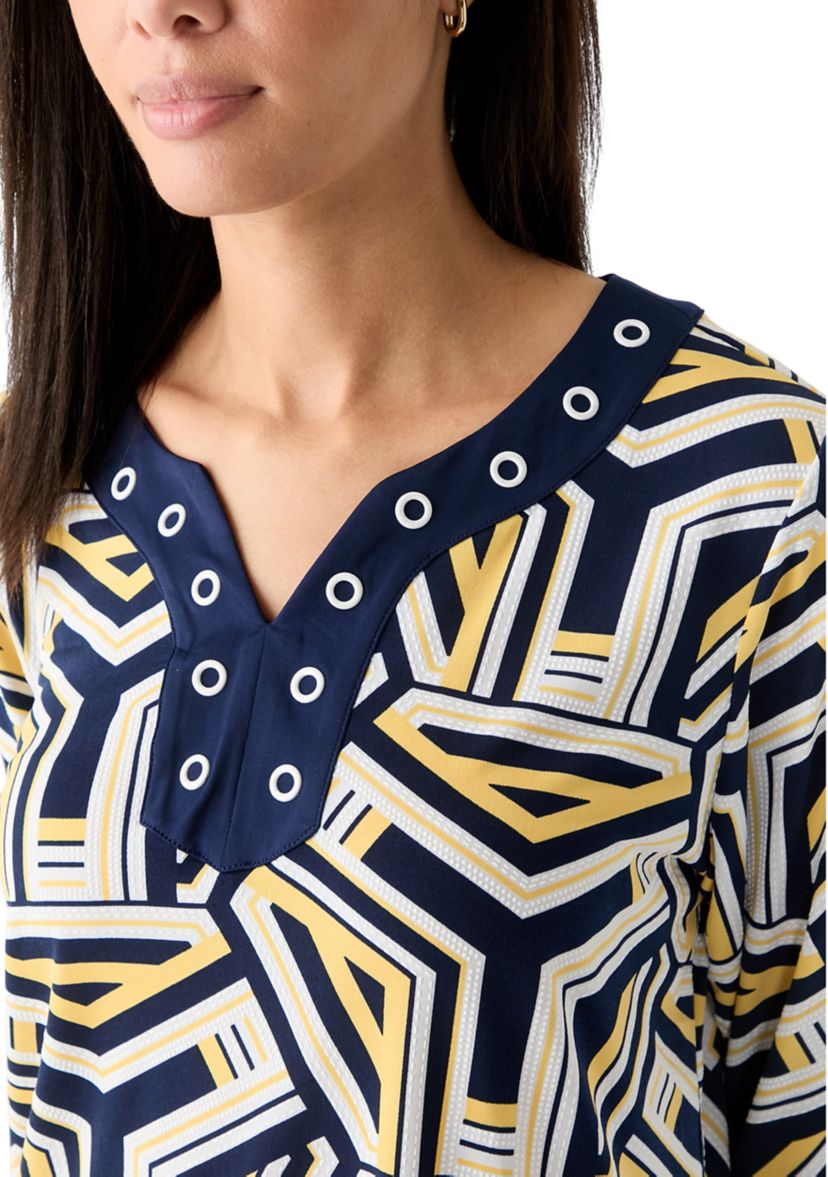 Womens Block Island Geometric With Grommet Trim Top