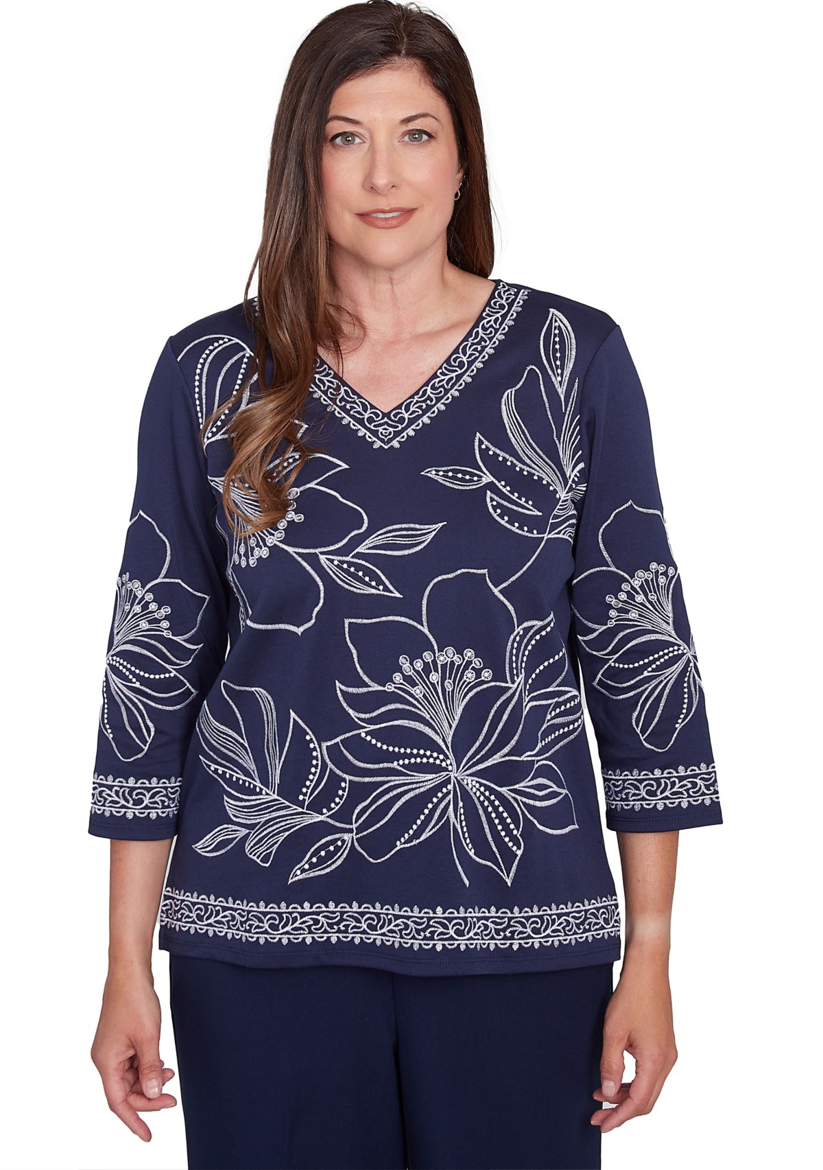 Womens Block Island Exploded Floral Embroidery Top