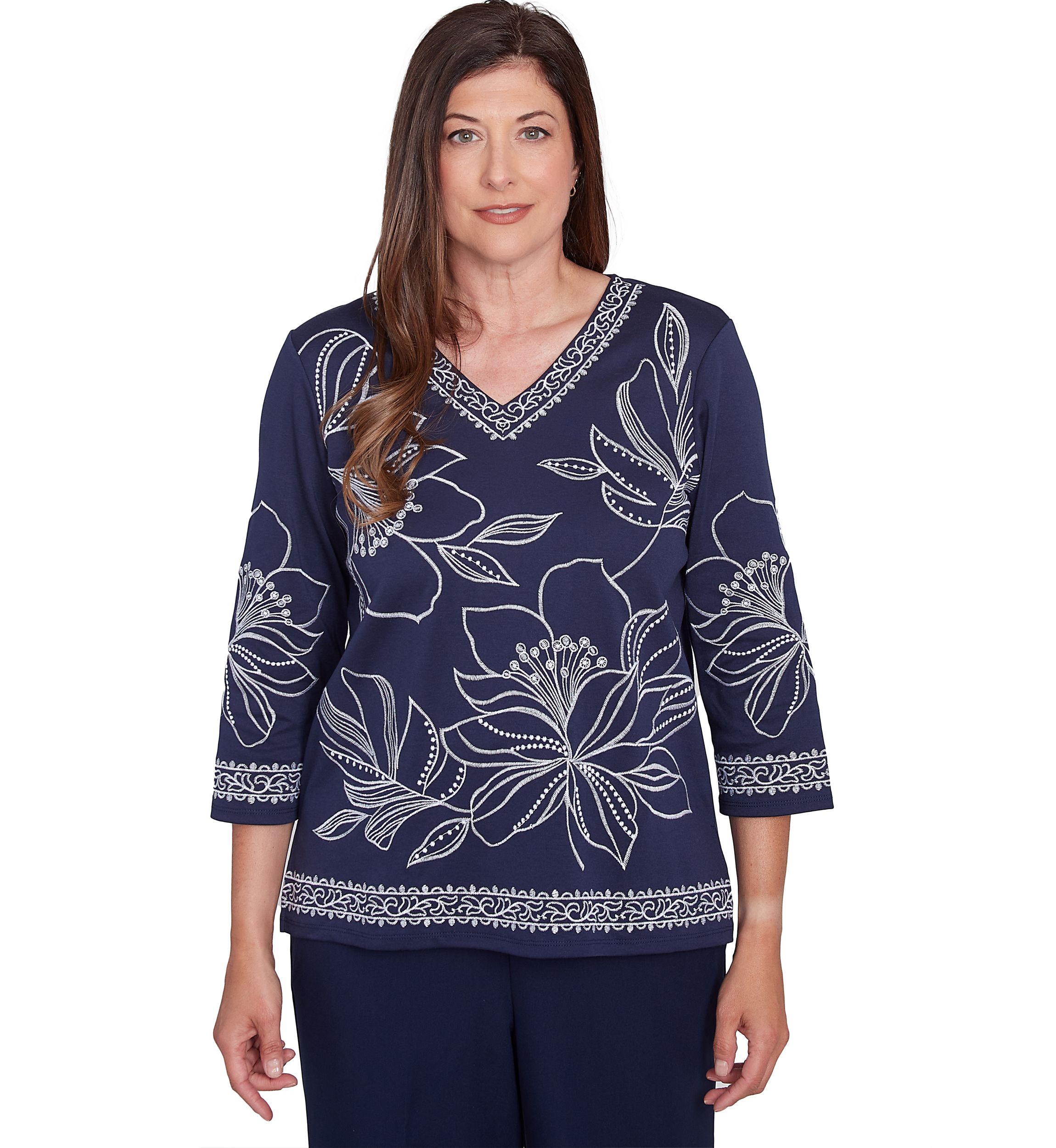 Womens Block Island Exploded Floral Embroidery Top