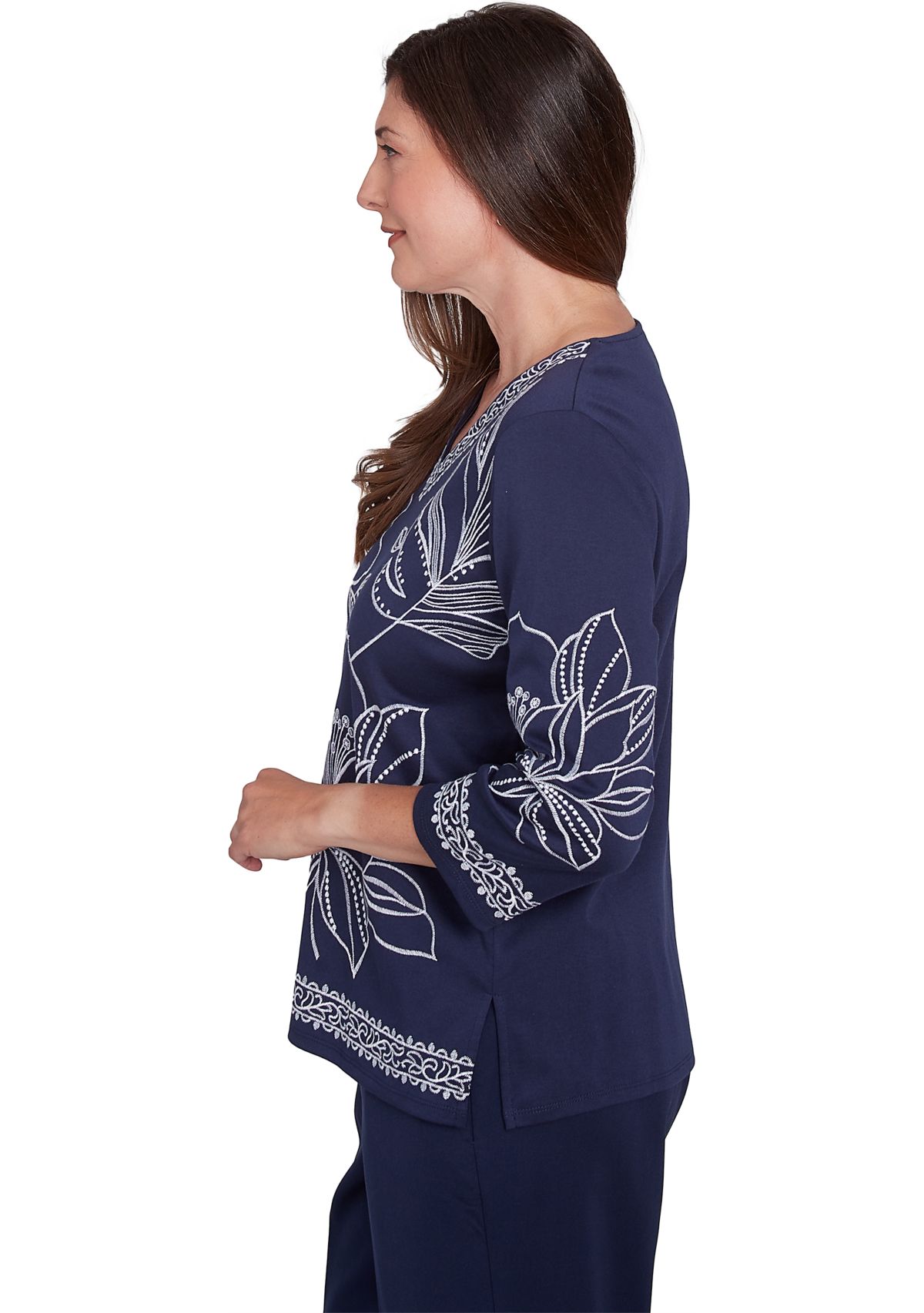 Womens Block Island Exploded Floral Embroidery Top
