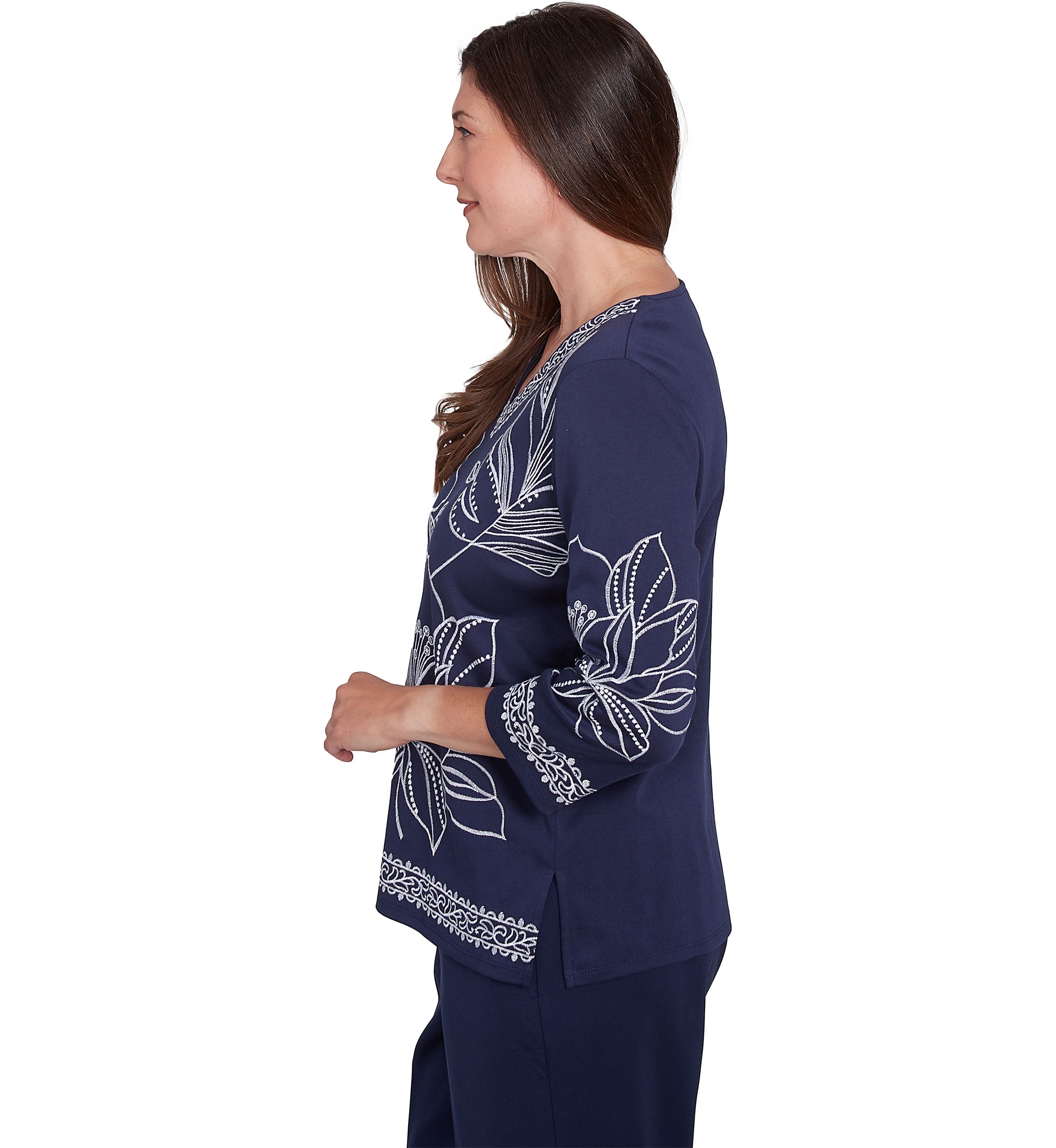 Womens Block Island Exploded Floral Embroidery Top