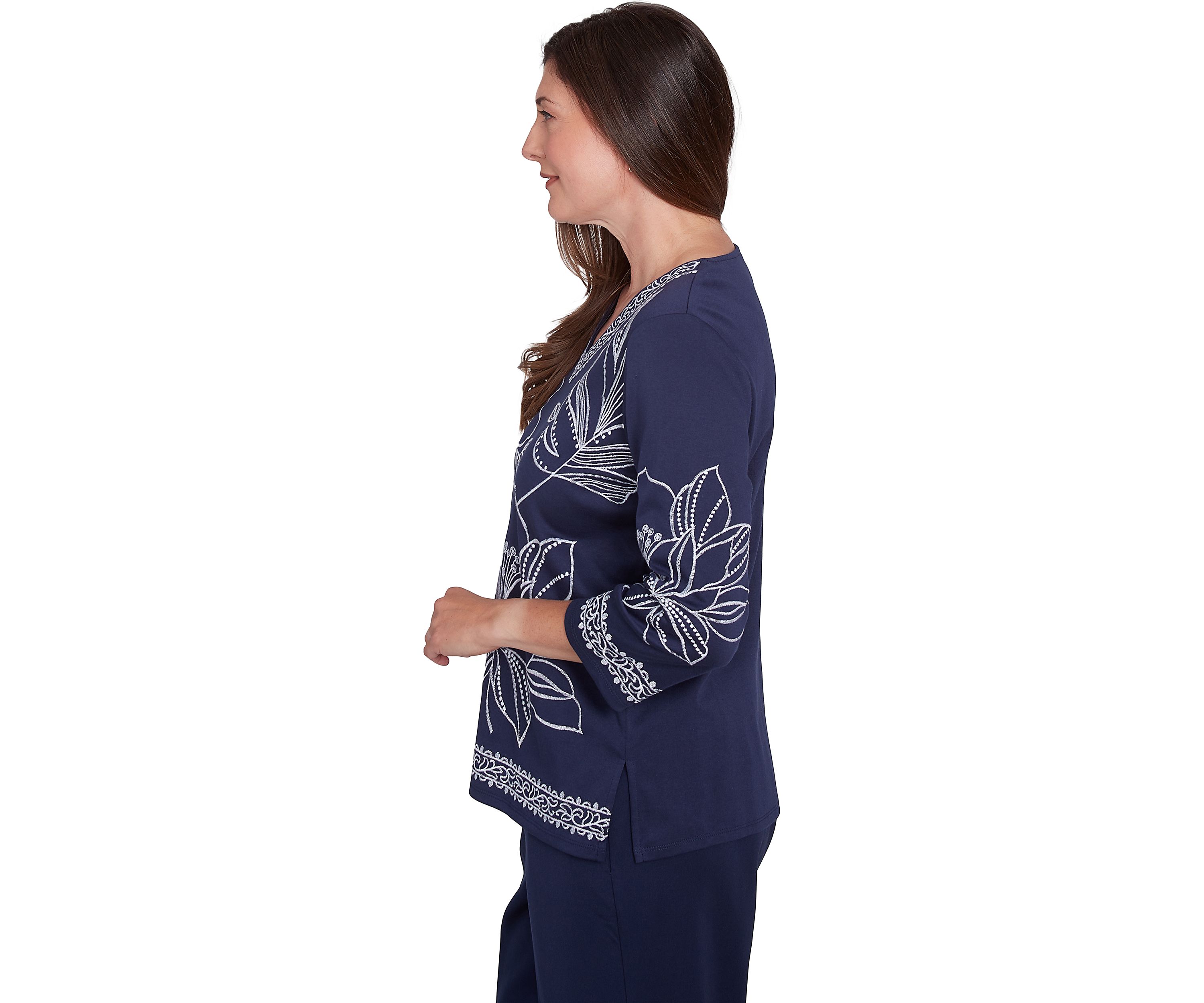 Womens Block Island Exploded Floral Embroidery Top
