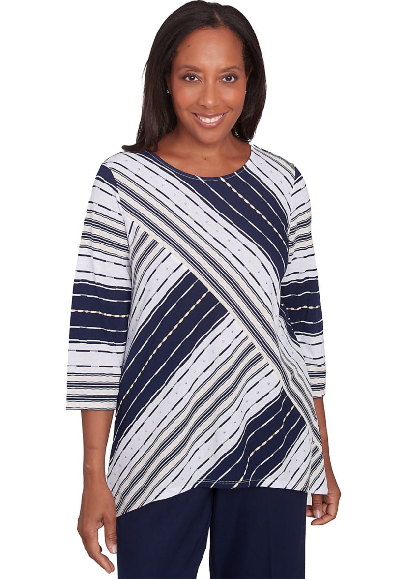 Womens Block Island Spliced Texture Stripe Top 