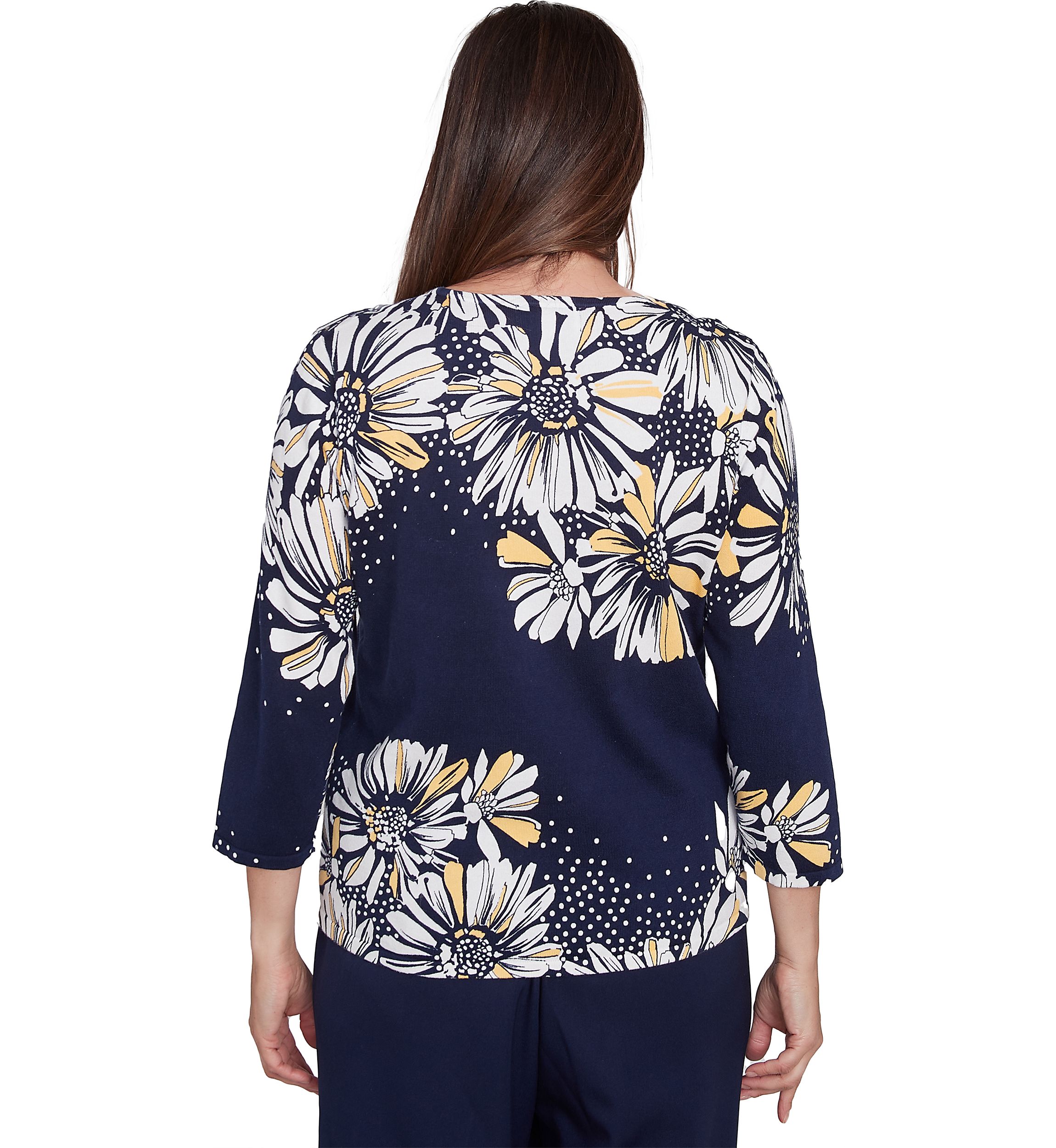 Womens Block Island Daisies Yoke And Border Top