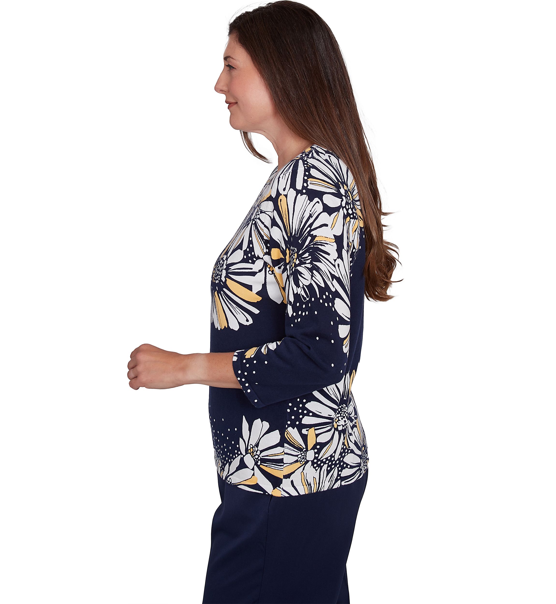 Womens Block Island Daisies Yoke And Border Top
