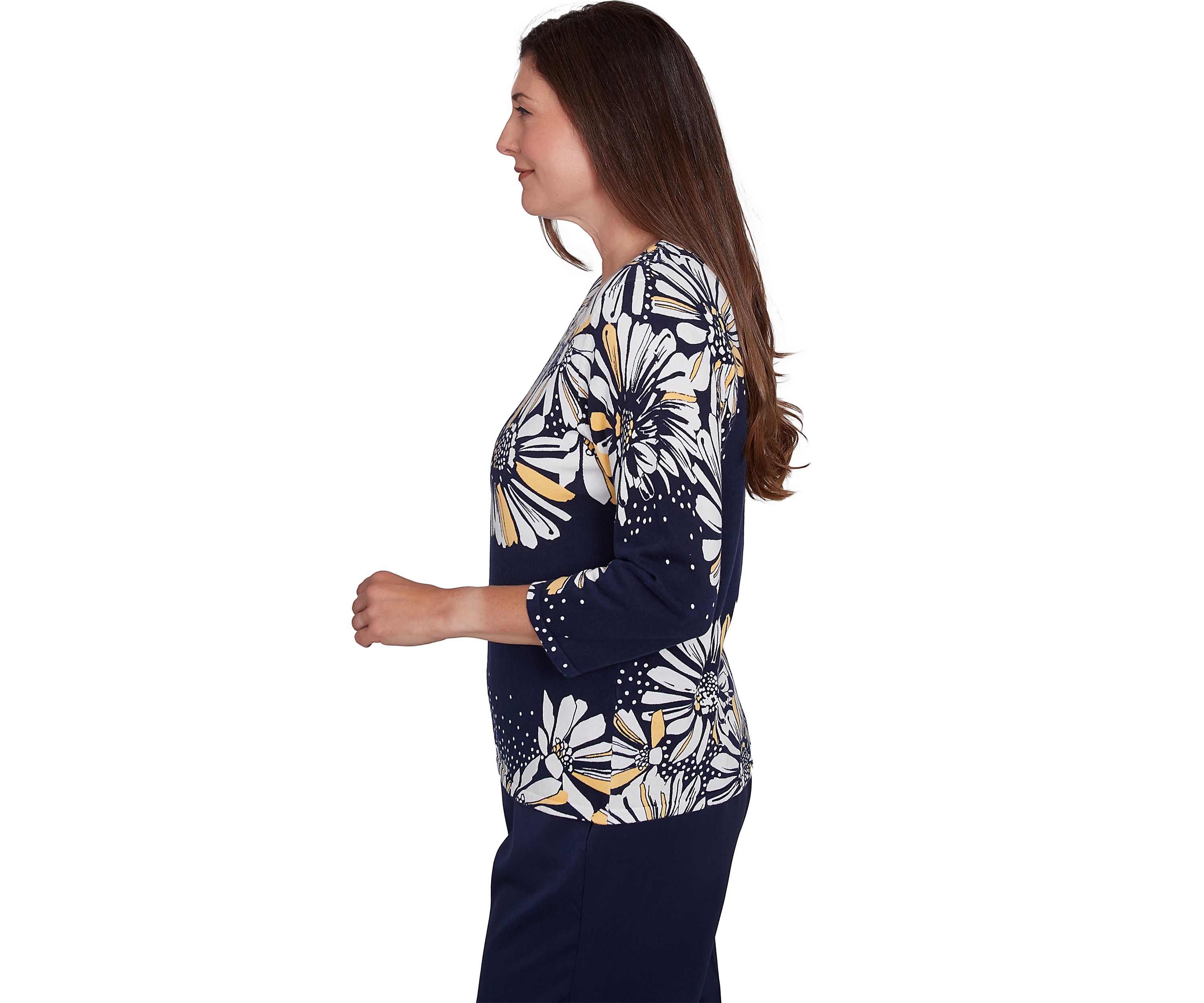 Womens Block Island Daisies Yoke And Border Top